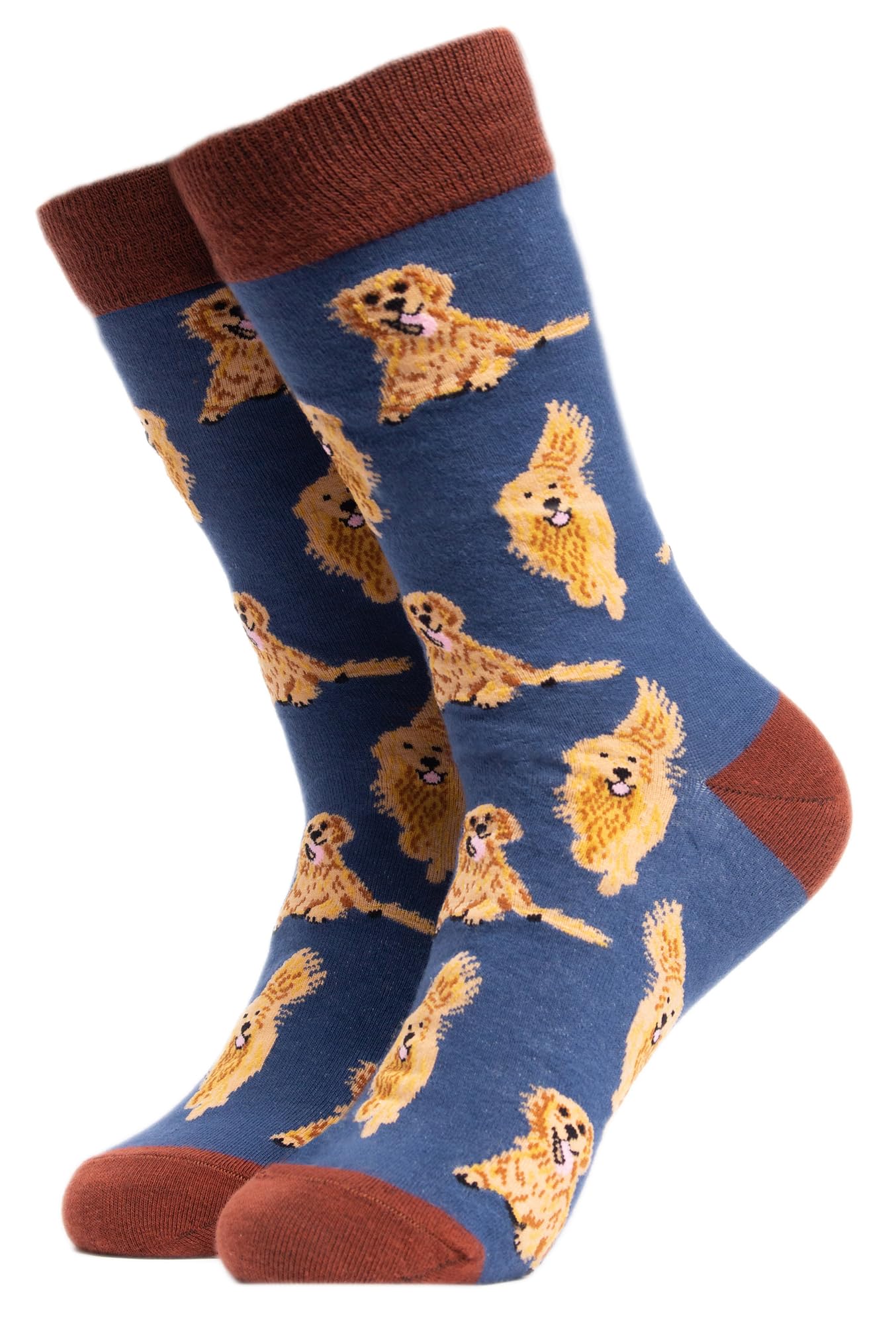 Soctopus Dog Patterned Novelty Socks Funny Crew Cocker, Spaniel, Corgi, Labrador Sausage Dog Print Socks (4-8, I'm a Retriever (Blue))