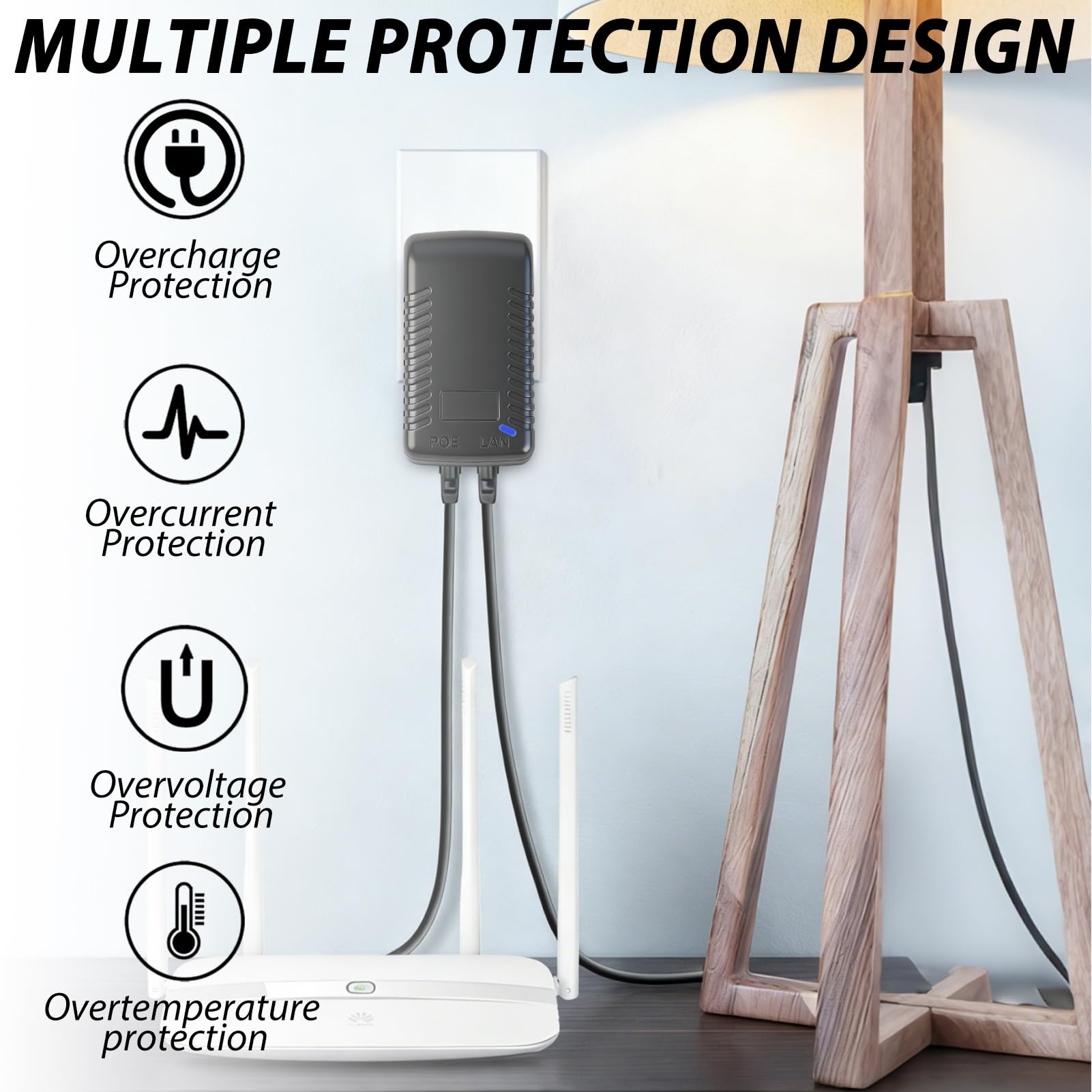 48V 0.5A PoE Adaptateur Injecteur Ethernet, 24W Adaptateur d’Alimentation Ethernet avec Débit 100Mbps et Voyant LED, 48V PoE Injecteur Mural avec Prise EU, pour Caméra IP AP WiFi Téléphone VoIP