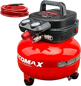 ECOMAX Compressor De Ar, Compressor De Ar Tipo Panqueca De 6 Galões Com Mangueira De Ar De 25 Pés, Pressão Máxima De 175 Psi/1,5 Hp, Compressor Para Ferramentas Pneumáticas, Pneus De Carro, Garagem
