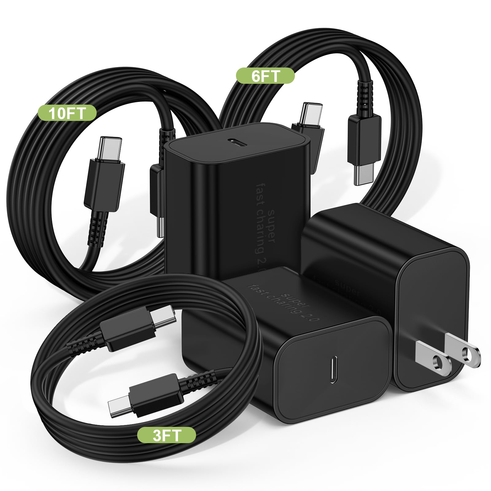 45W Super Fast Charger USBC for Samsung Galaxy S25 S24 S23 S22 S21 Ultra/Plus, 3+6+10FT Type C Charger Fast Charging Cable Cord &Android Charger Block for Tab S10 S9 S8 S7,iPhone 16/15(Pro Max/+),iPad