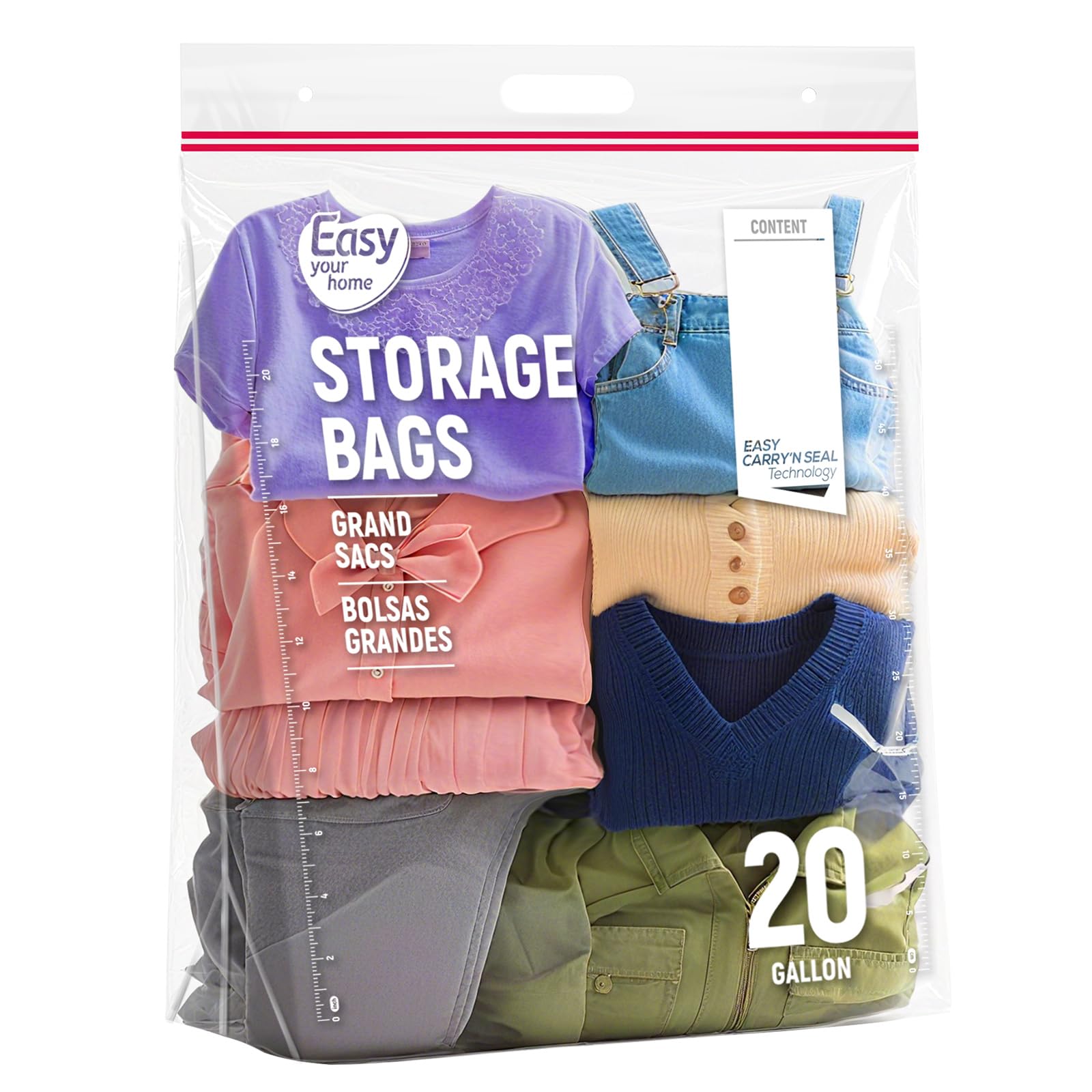 Easyyourhome 24X28.5+7Inch-5Pcs（Handle） Jumbo Zipper Lock Plastic Bags With Handle And Bottom 24" X 28.5"+7",Jumbo Size Reusable Storage Bag With Double Zip For Clothing,Travel,Moving,Beach,Bpa-Free,3.15-Mil Thick