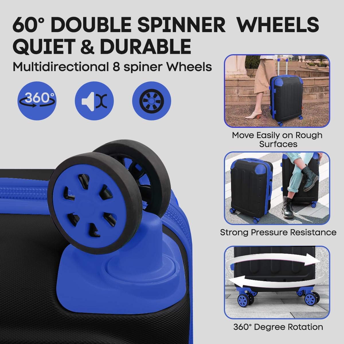 3 Piece Luggage Sets（20/24/28in） Luggage with TSA Lock,large luggage with spinner wheels,Travel Luggage for Men Women#Black Blue
