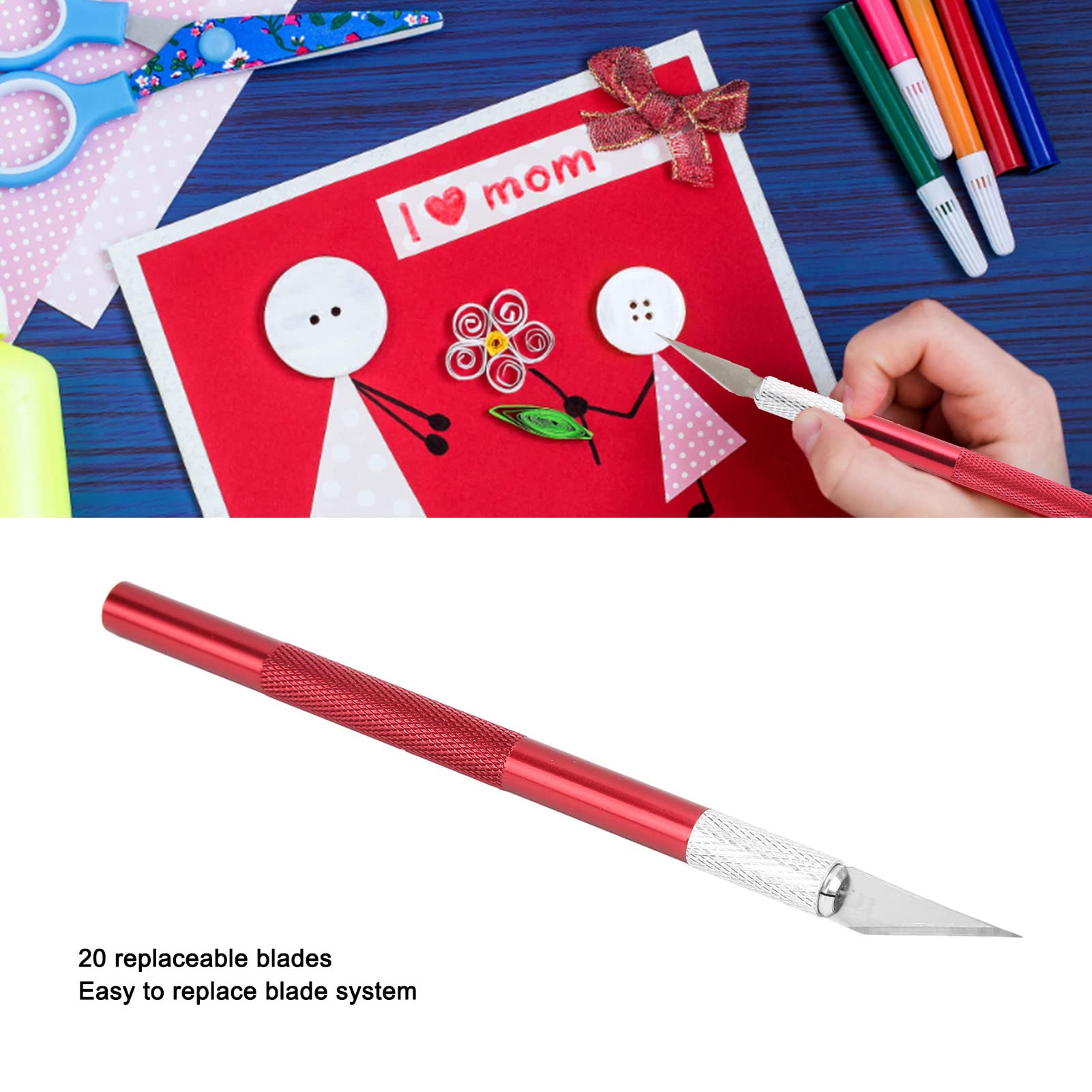 2PCS Exacto Knife Set, Craft Hobby Knife with 20 Replacement Blades and Ruler Carving Craft Tool for Art Scrapbooking Stencil (Red)