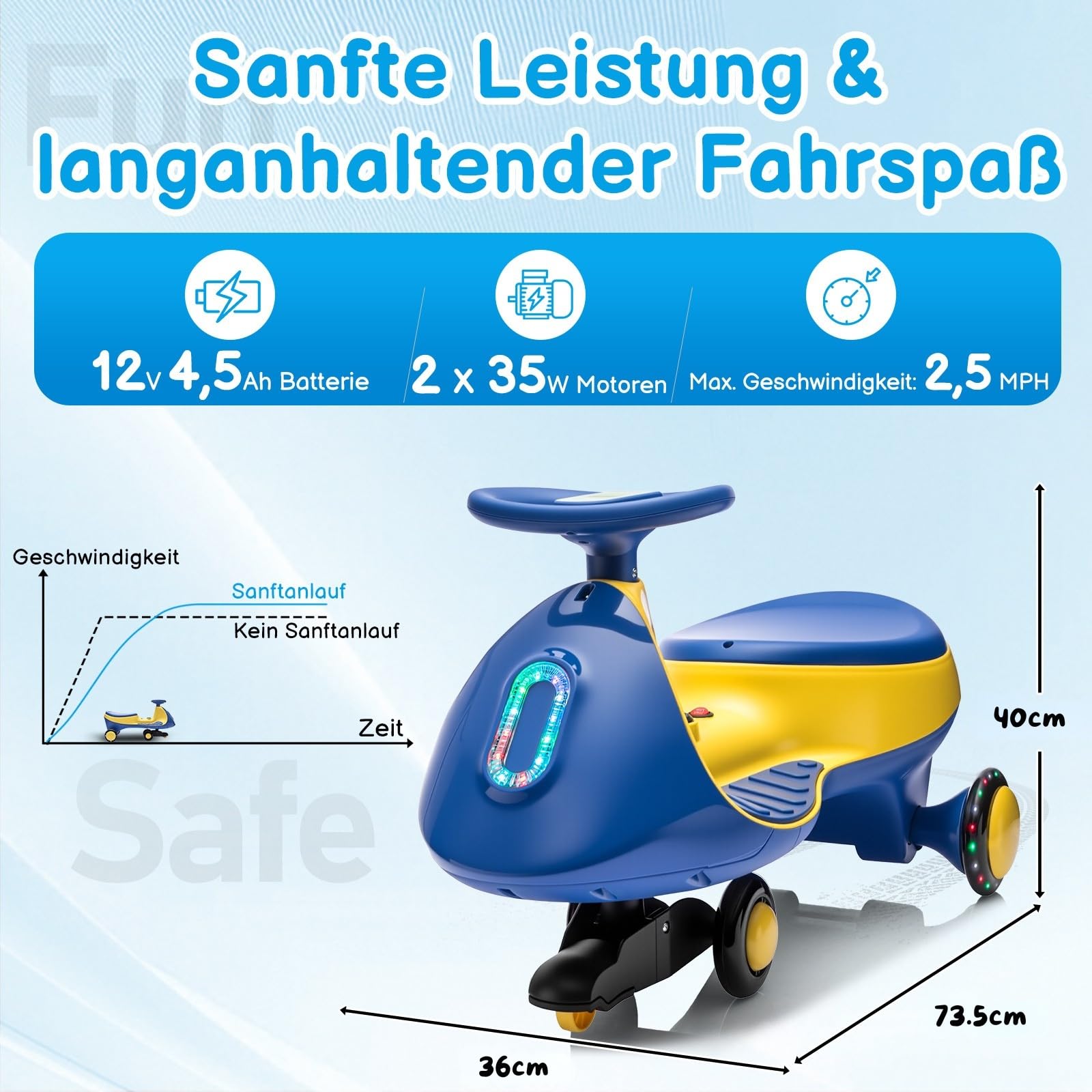 LALAHO Kinder Elektroauto Elektrisches Rutschauto 12V | Elektrisches Rutschauto mit Pedal, Kinderauto Elektrisch, 2 Geschwindigkeit Kippschutz, für Kind ab 3 Jahren