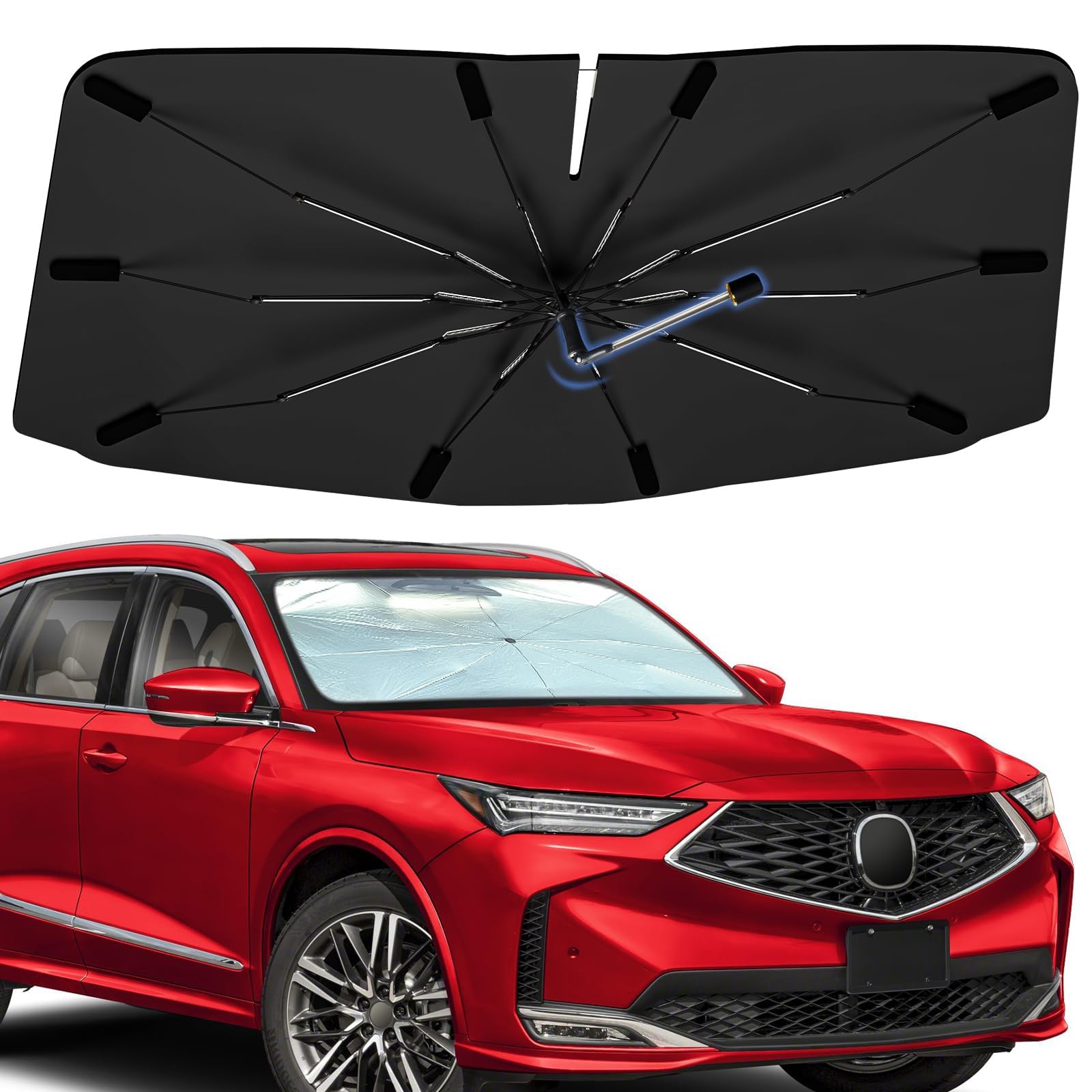 Windshield Sun Shade Umbrella for Acura MDX 2021-2026, 360 Rotation Car Sunshade for Front Window, Highly Reflective Windshield Sun Shield Visor for