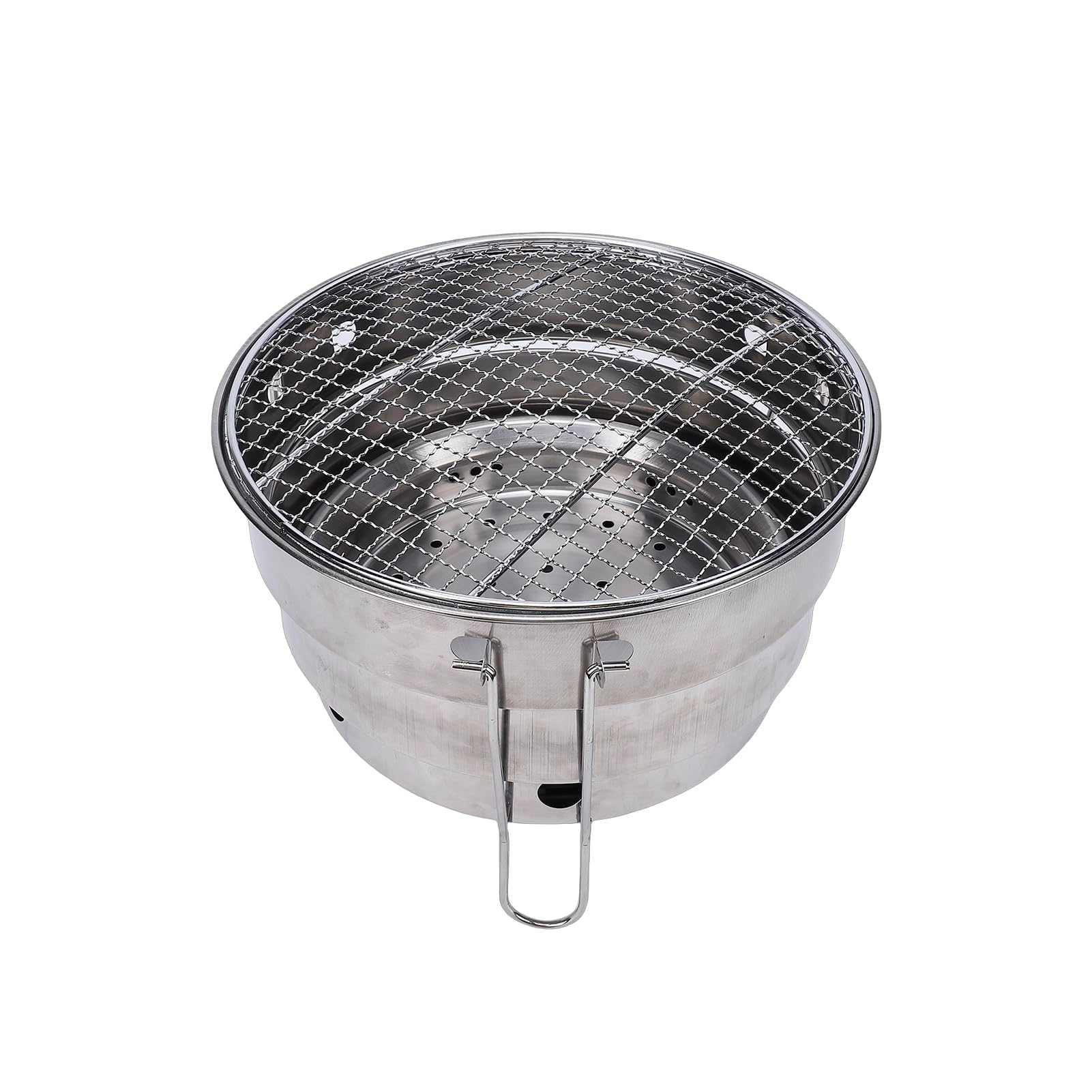 SIXRUN Griglia a Carbonella Portatile, Griglia per Barbecue Pieghevole in Acciaio Inox da 29 Cm con Vassoio per Carbonella da Incasso, Borsa Piatta per il Trasporto, per Campeggio, Picnic, Cucina in