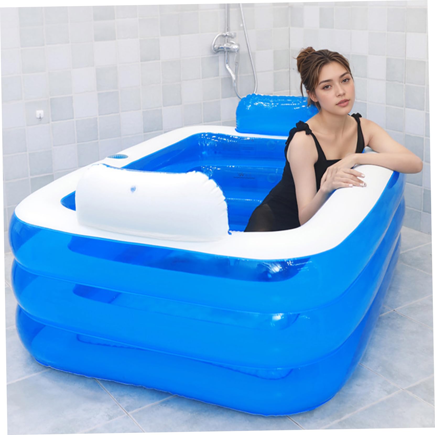Verdickte aufblasbare PVC-Badewanne mit Wasserbechermund, bequeme faltbare aufblasbare Badewanne mit verschleißfestem Blasenboden für Erwachsene und Kinder