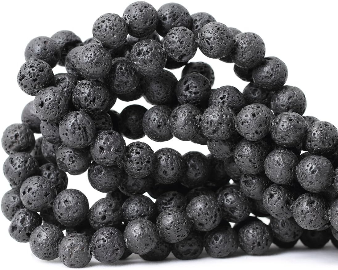 10mm 35PCS Black Lava Volcanic Stone Gemstone Round Loose Beads for Jewelry Making 1 Strand 15"