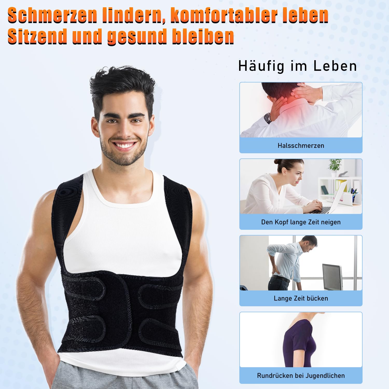 Rücken Geradehalter Rückenstützgürtel Haltungskorrektur Damen: Haltung Korrektur Gurt für Herren - Verstellbare Back Support Corrector - Haltungstrainer Rückengurt für Schulter Nacken - Schwarz L