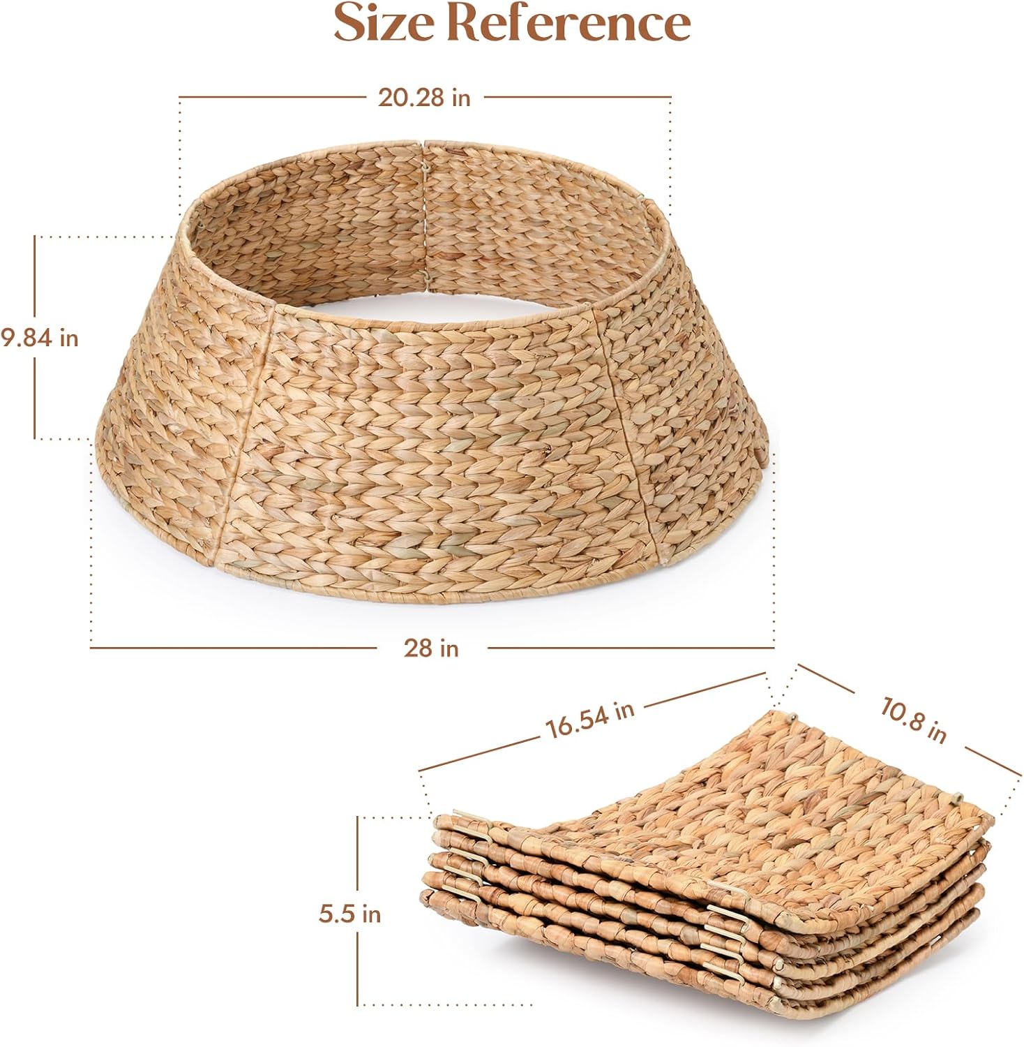 YANGQIHOME 28in Christmas Tree Collar, Rattan Tree Skirt, Woven Water Hyacinth Tree Base Cover for Home Decoration with Cord Cut-Out