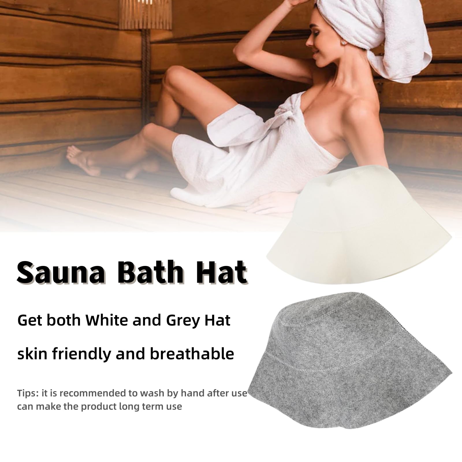 Chapeau de Sauna Anti-chaleur, 2 Pièces, Gris et Blanc