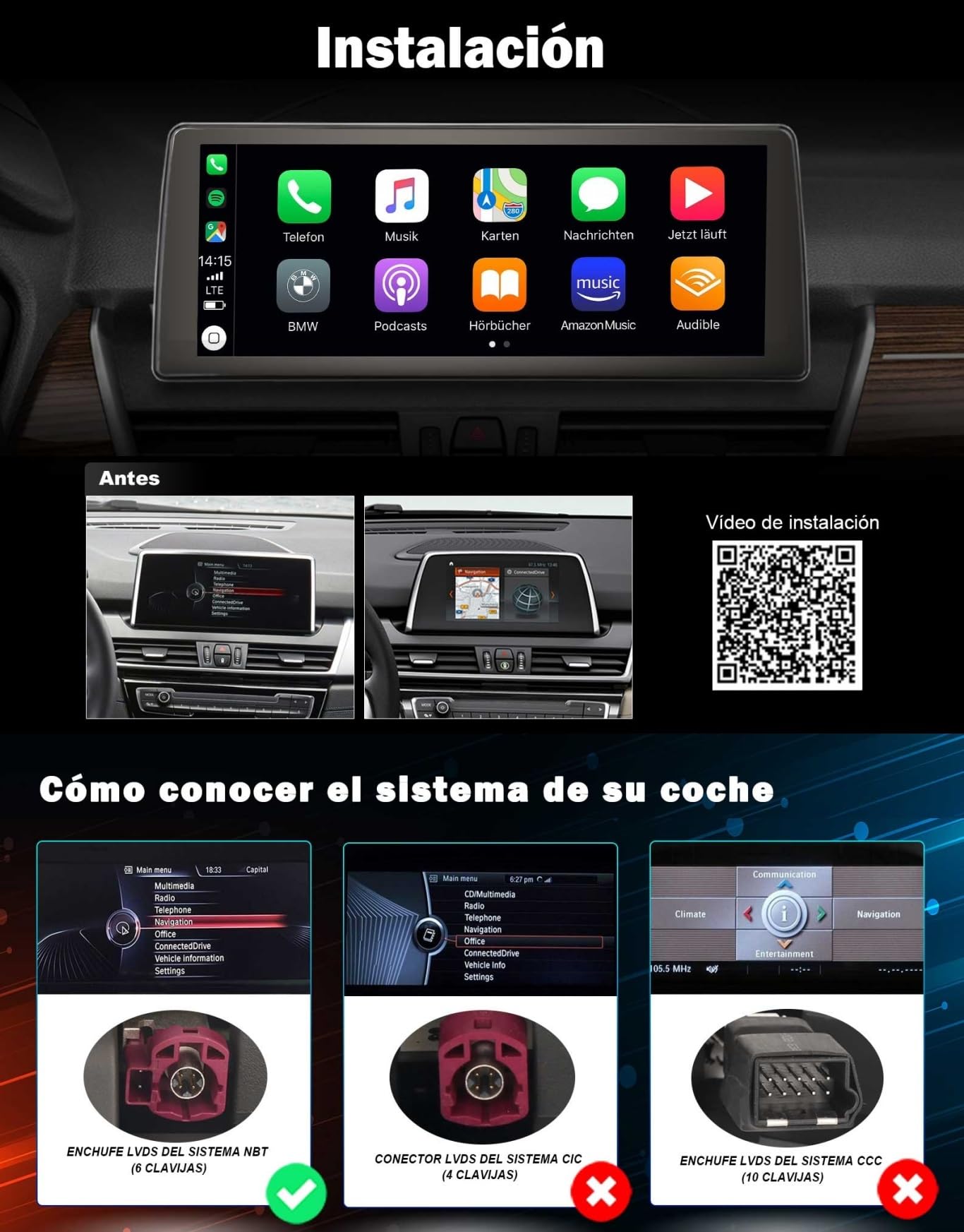 Android 16 Qualcomm 8 núcleos Radio de Coche Bluetooth 5.1 GPS Navegador para BMW Serie 2 F45 F46 F22 【Sistema NBT】 Wireless Carplay DSP A2DP WiFi SWC Dab+ Canbus Idrive Pantalla táctil