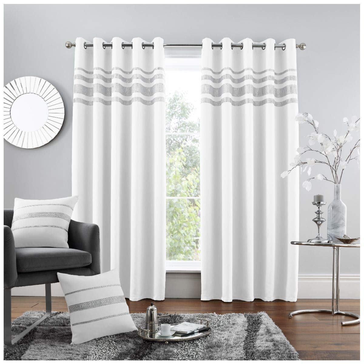 Gc Gaveno Cavailia White Luxury Quality Eyelet Kendal Blackout Curtain, Easy Care Ring Top Living Room Décor, 66X54cm, 100% Polyester, 66X54