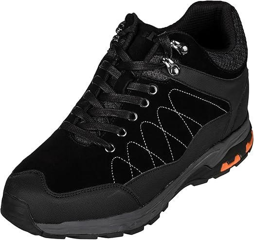 CALTO Men's Invisible Height Increasing Elevator Shoes - Black Suede/Mesh Lace-up Hiking Boots - 3.2 Inches Taller - H75470 - Size 7 D(M) US