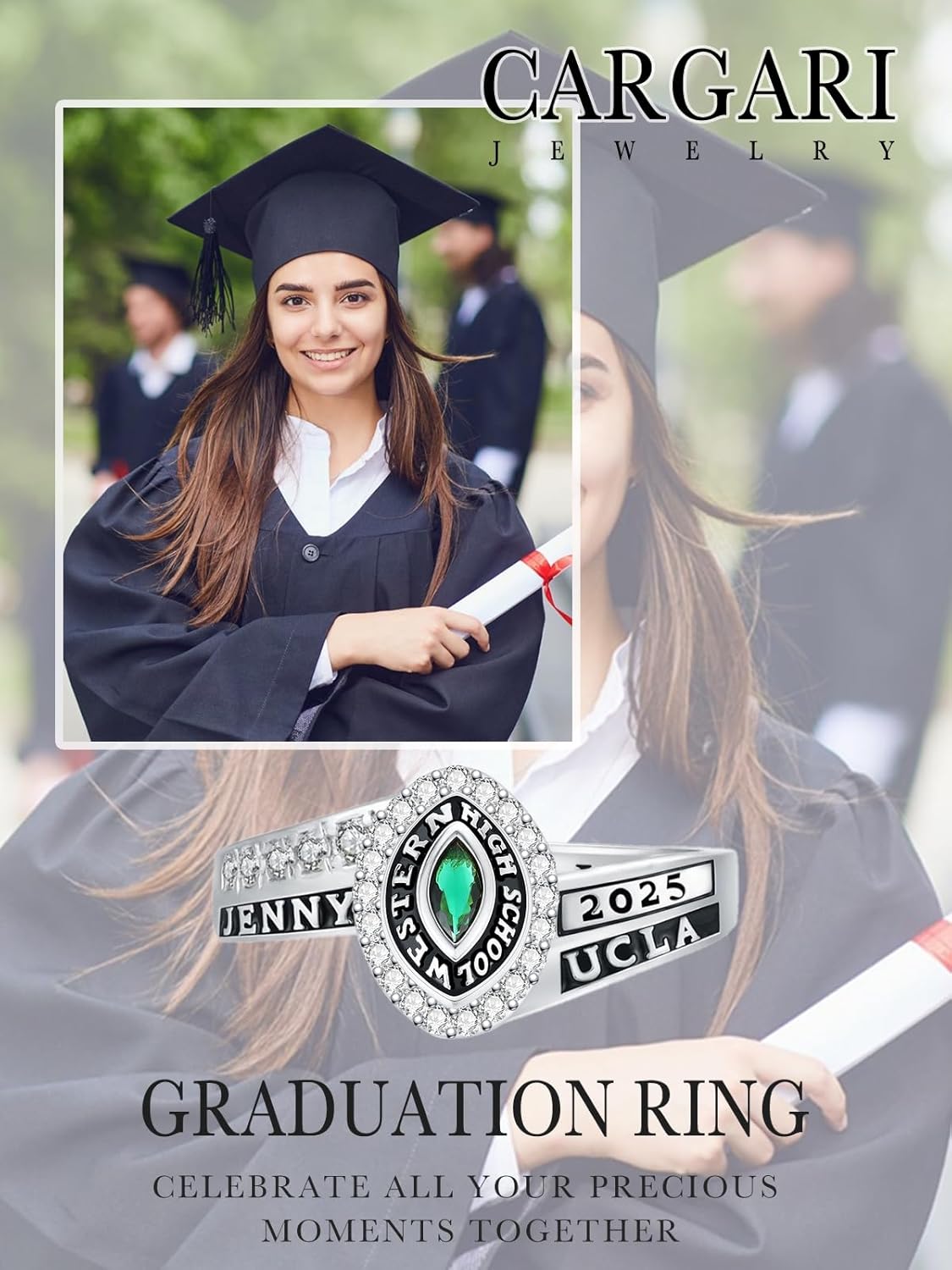 925 Sterling Silver Class Ring for Women High School College Graduation Rings Personalized Graduation Gifts