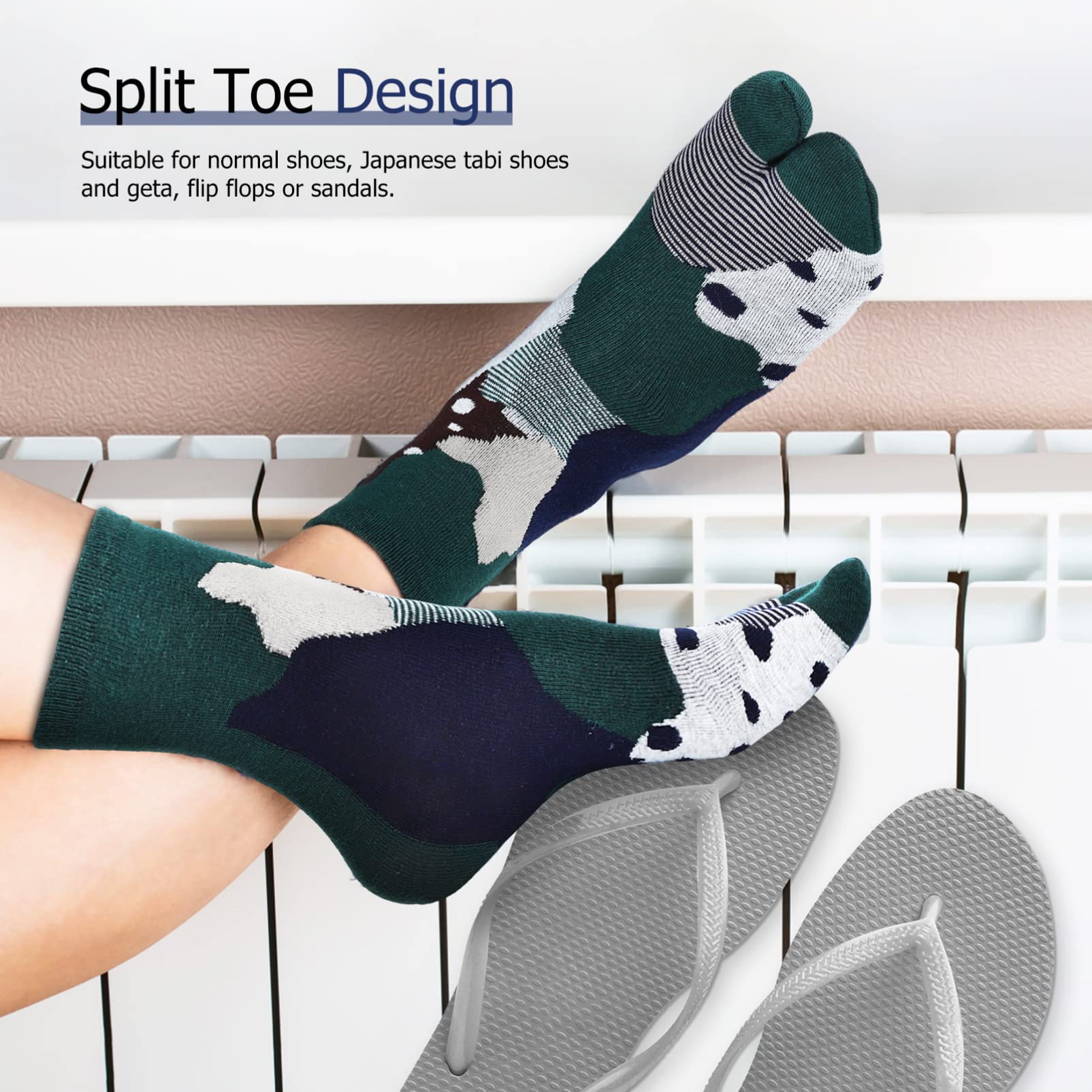 Happyyami 10 Paia Calzini Uomo Calze Tabi Calze Imbottite Per Ragazzi Calze Divise a Due Dita Scaldamuscoli Calze Corte Atletiche Calzino Tabù Calze a Punta Cotone Dita Divise Da Donna