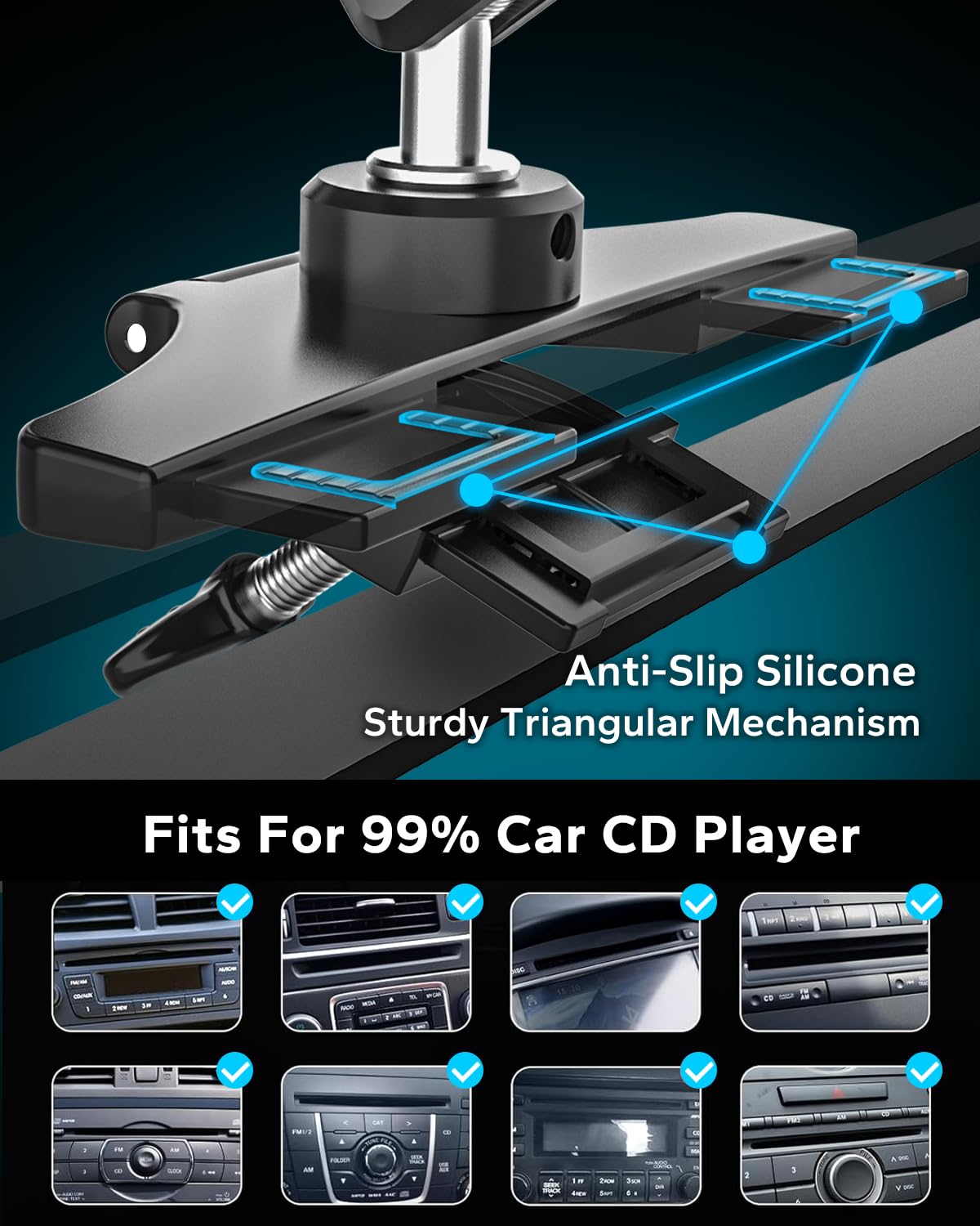 Supporto per tablet per auto con fessura CD, braccio di supporto allungato