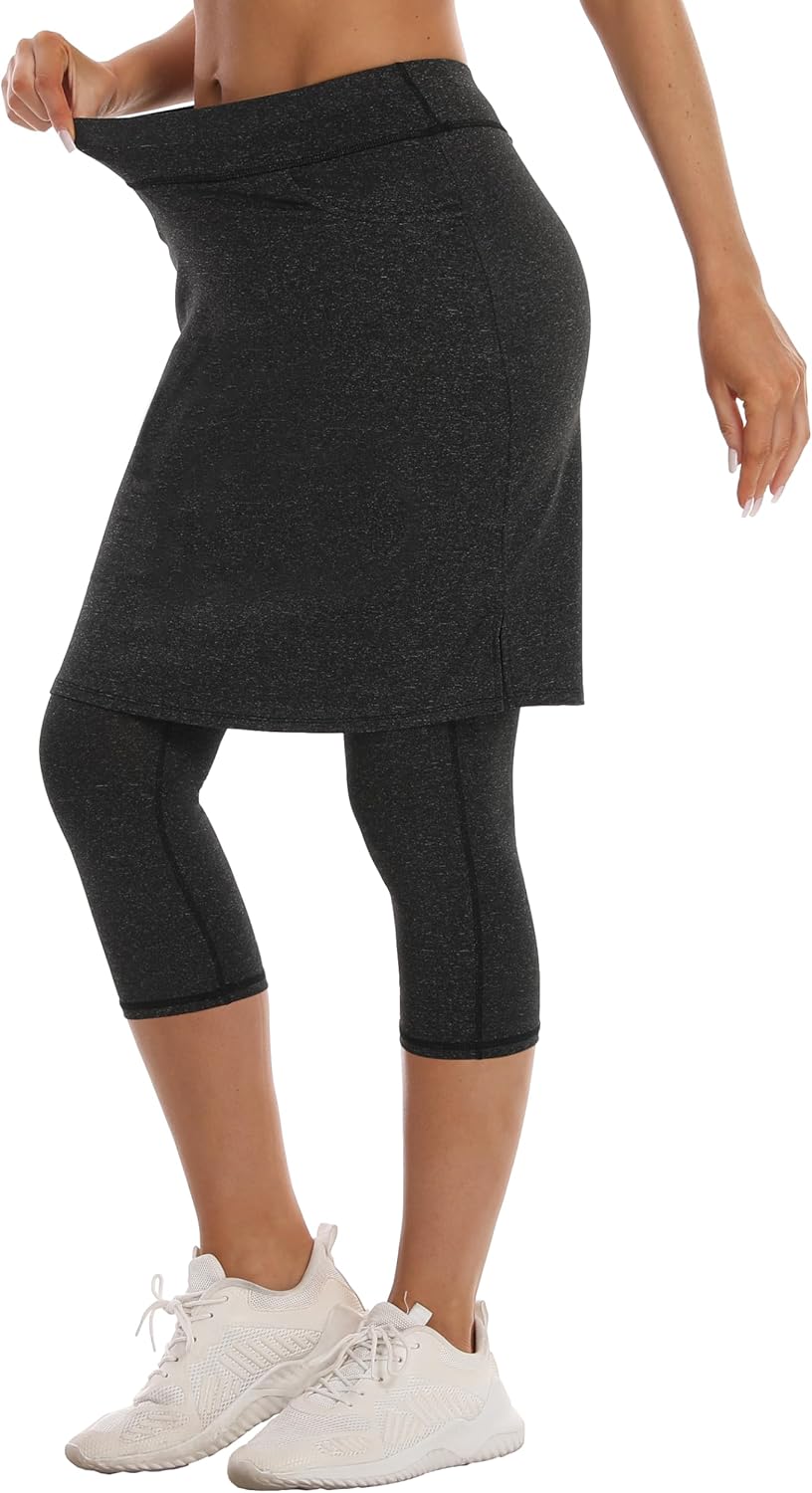 HOKOYI Modest Skirt with Leggings Attached for Women Workout Knee Length Swim Capri Pants with 2 Pockets - Image 5