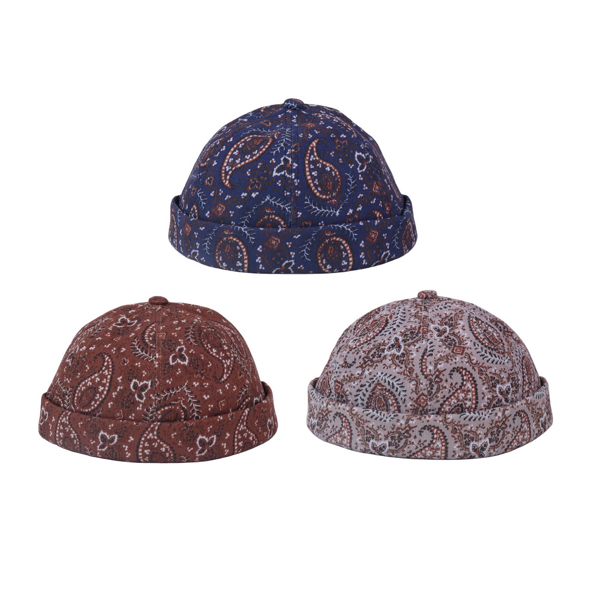 4UFIT Mens Printed Docker Cap Hats Beanie Sailor Cap Hat Rolled Cuff Retro Brimless Hat