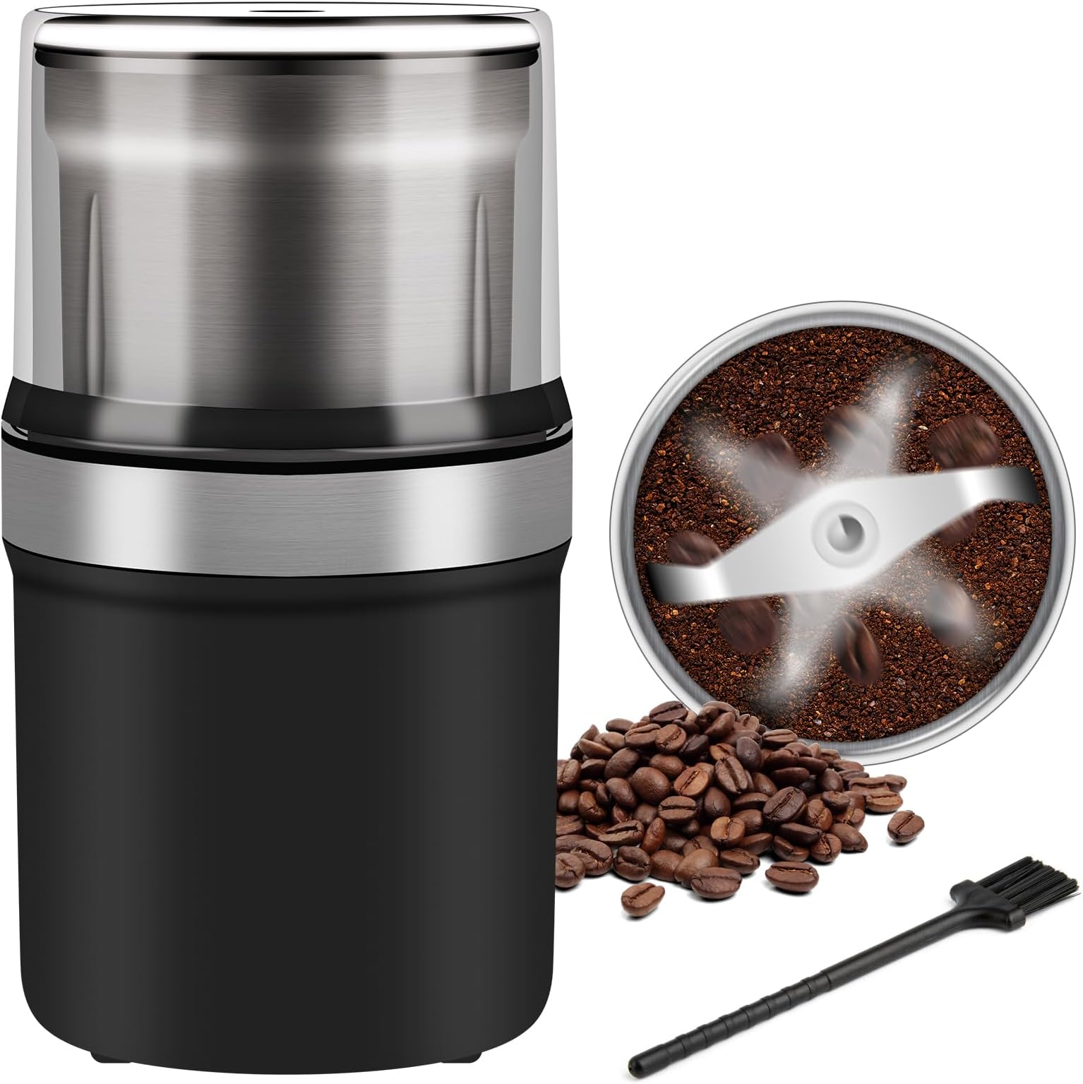 Coffee Grinder Electric - Grinder for Kitchen Effortless Bean Grinding, Herb Grinder, Nut Grain Grinder with Pure Copper Motor and Stainless Steel Blade