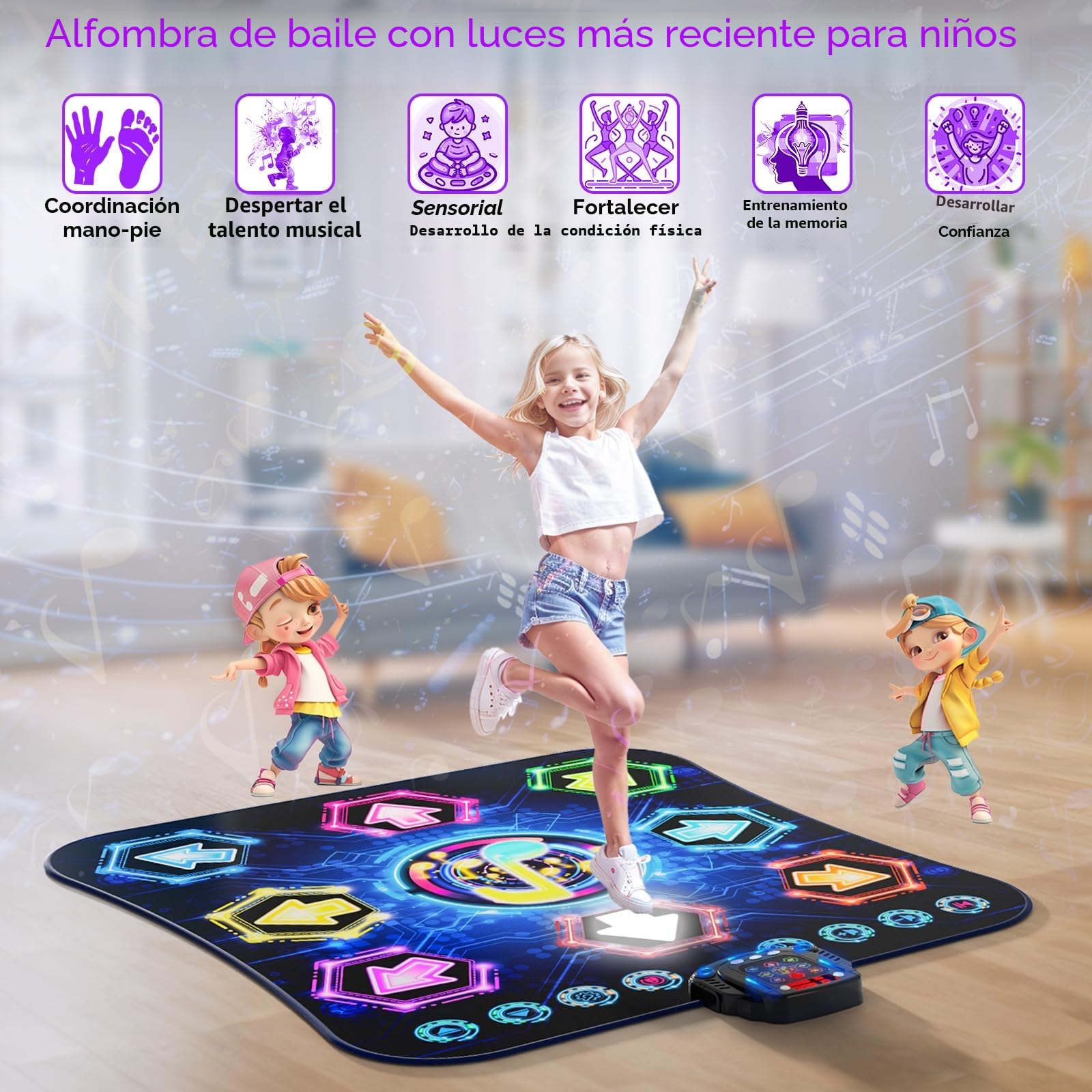 2026 Nueva Alfombra de Baile para Niños,Alfombra de Baile Electrónica con 8 Botones Luminosos y Batería Led,Bluetooth Inalámbrico y 27 Niveles de Juego,¡un Gran Regalo de Cumpleaños para Niñas y Niños