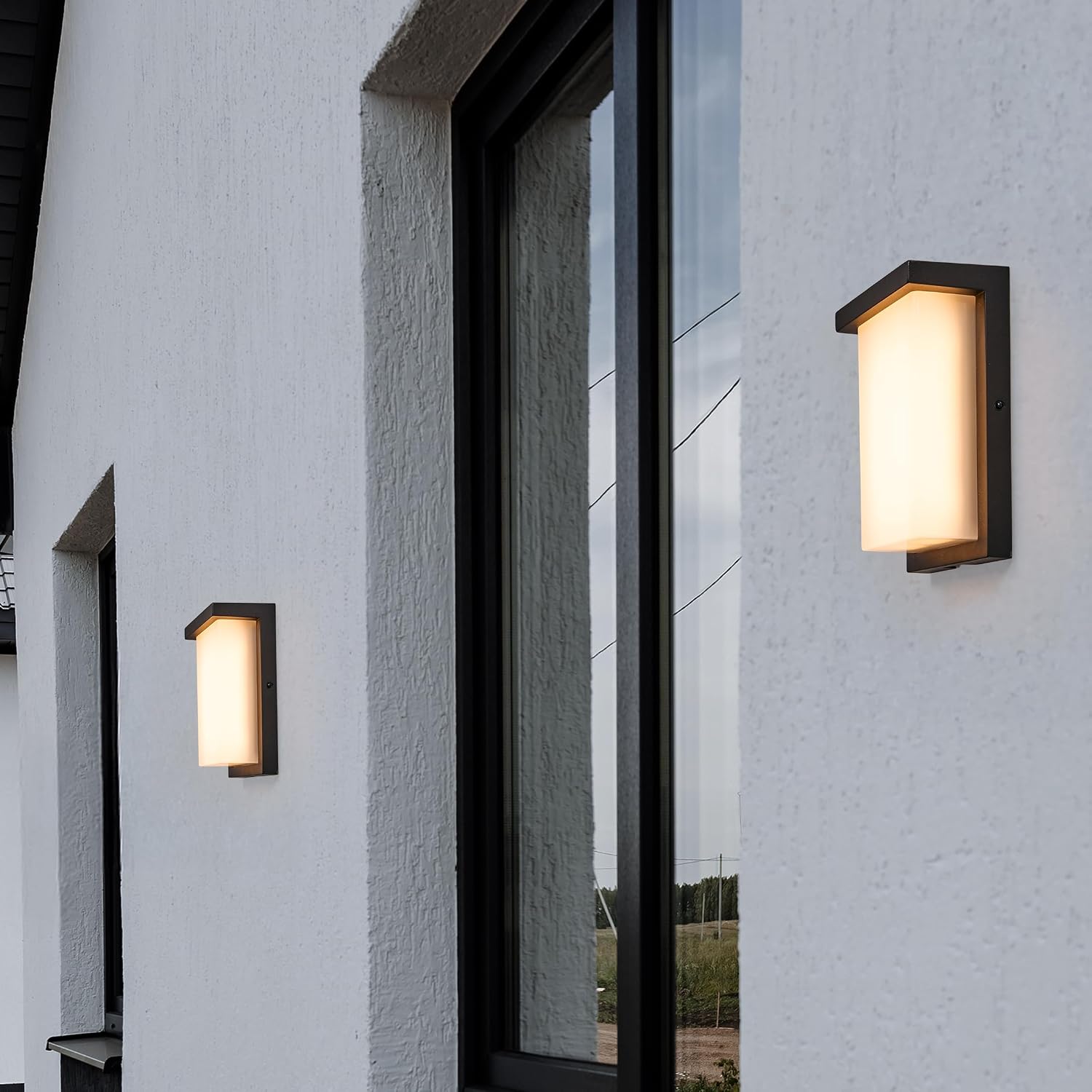 Maxxima 8" LED Porch Lantern Outdoor Wall Light, Black with Frosted Lens, 1400 Lumens, 5 CCT 2700K/3000K/3500K/4000K/5000K, Modern Exterior Patio Sconce Lantern