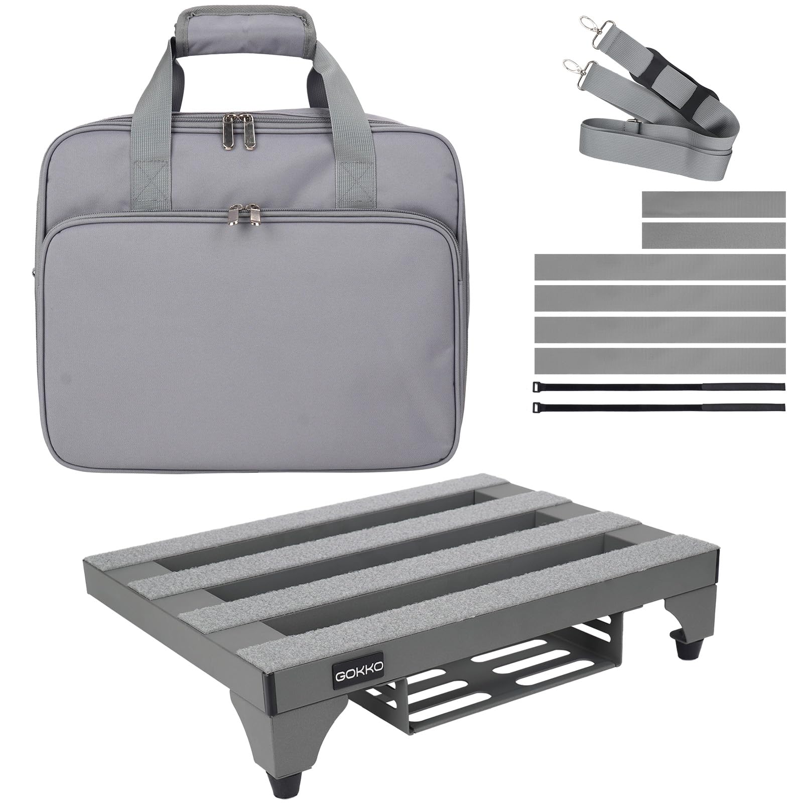GOKKO Gitarren-Pedalboard aus Aluminiumlegierung, 35 x 28 cm, mit Netzteilhalterung, inklusive Tragetasche und Befestigungsbändern (grau, GKA-14GY)