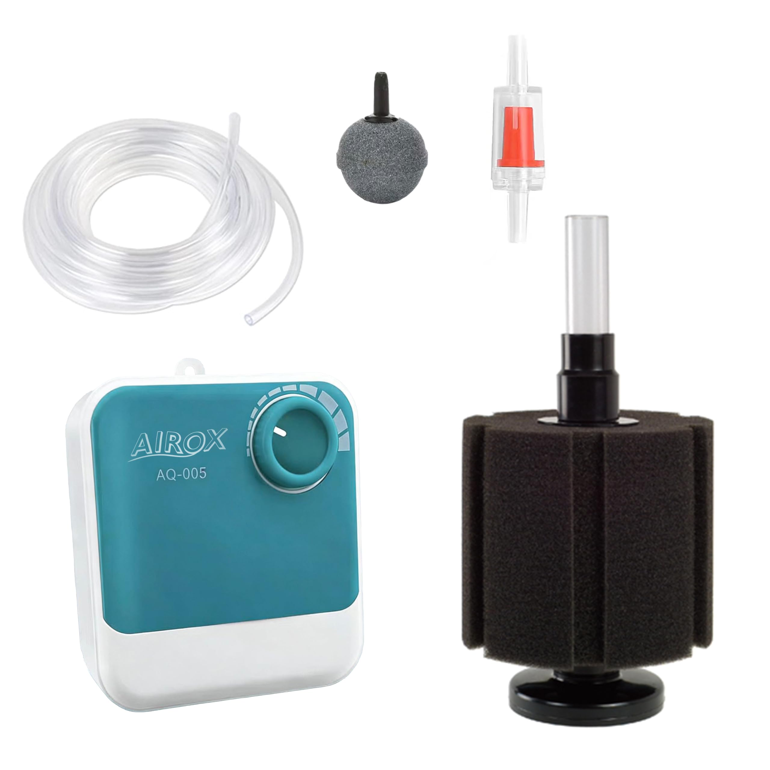 AIROX Fish Tank Aquarium Air Pump Set | Powerful Aerator Complete Setup | Featuring Tubing Sponge Filter Air Stone and Electric Air Pump (Large 5W Power (150-250L))