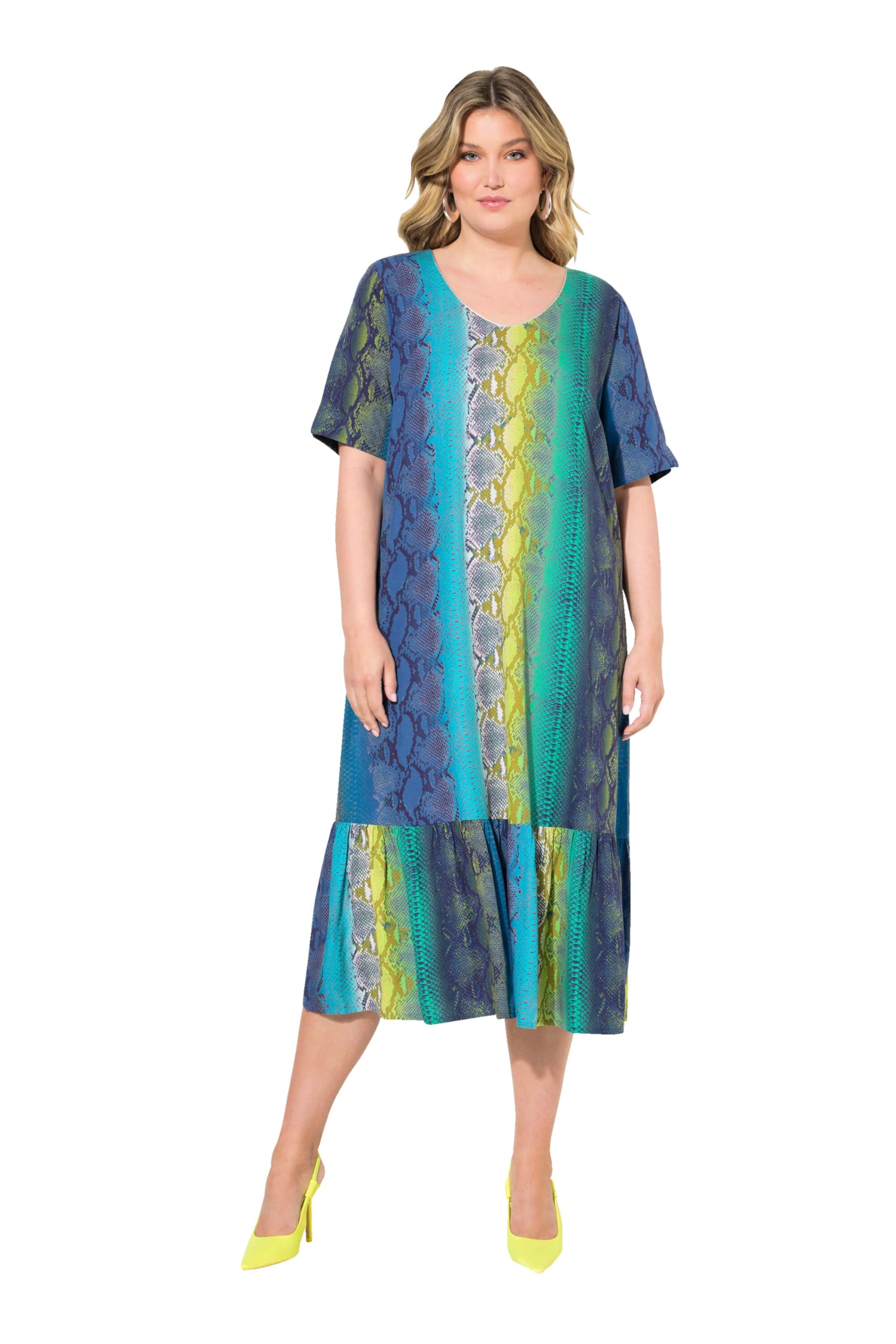 MIAMODA Damen große Größen Übergrößen Plus Size Midikleid, A-Line, Schlangen-Muster, Halbarm 834010