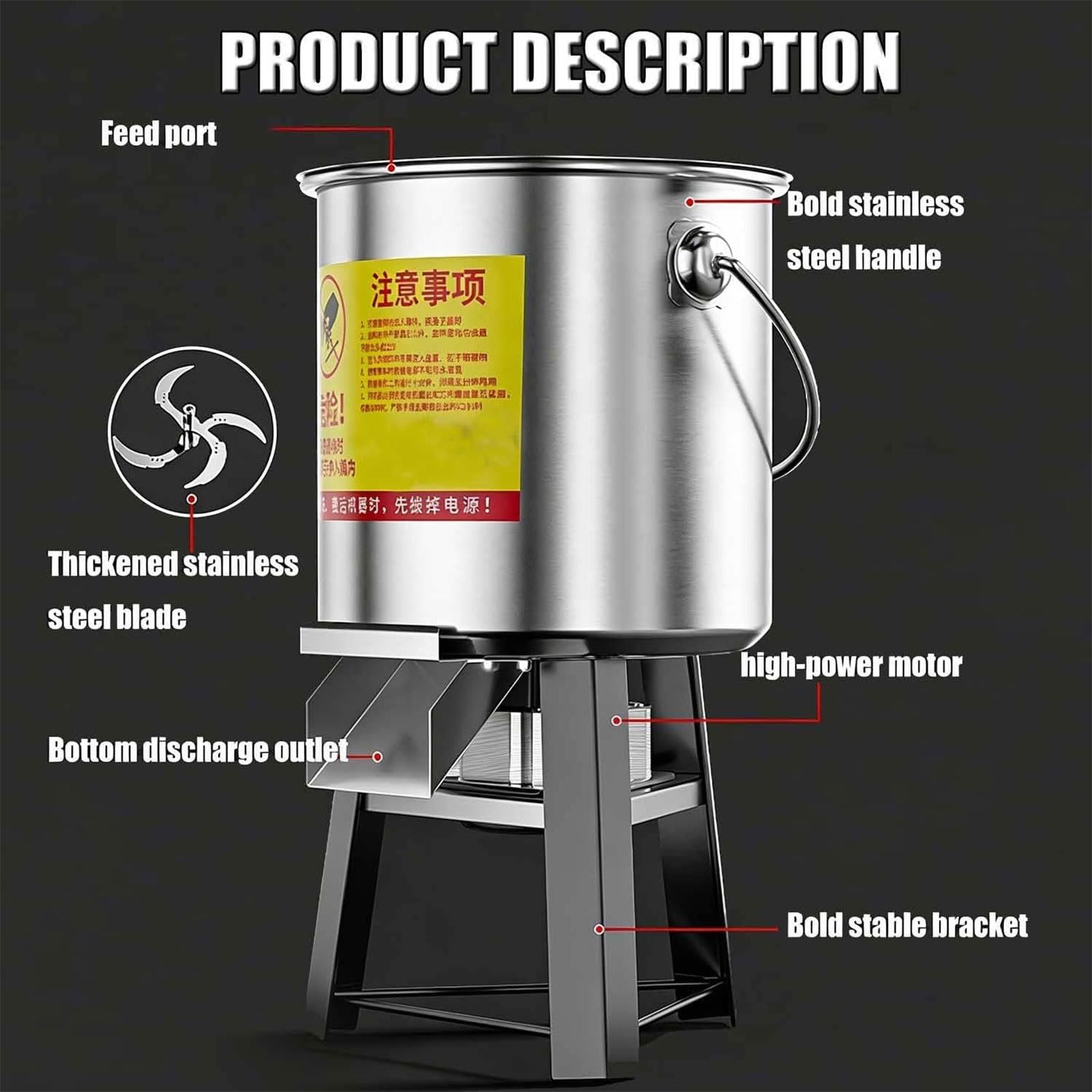 Tritatutto Foraggio Per Bestiame, Tritatuttos Elettrico Professionale Per Verdure Piccolo Tritatutto Domestico In Acciaio Inox Con 4 Lame Per La Lavorazione Di Mangimi Per Polli E Anatre(1800W)
