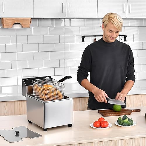 Miniatura 2 de Commercial Deep Fryer with Basket, 1700w 14Qt 0.6mm Thickened Stainless Steel Countertop Electric Fryer for Home and Commercial Use, Oil Fryer with