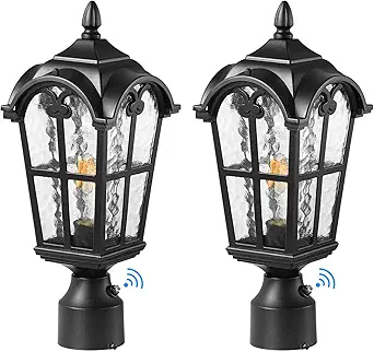 Dusk to Dawn Outdoor Post Light for Garden Entryway Backyard Patio, 2 Pack Waterproof Aluminum Post Lantern Fixture, Outside Pole Lamp Post Light with Water Ripple Glass