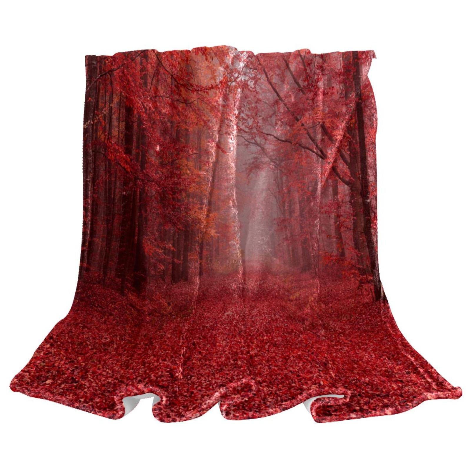 Couverture Polaire de literie motif bois d'automne rouge pour lit et canapé