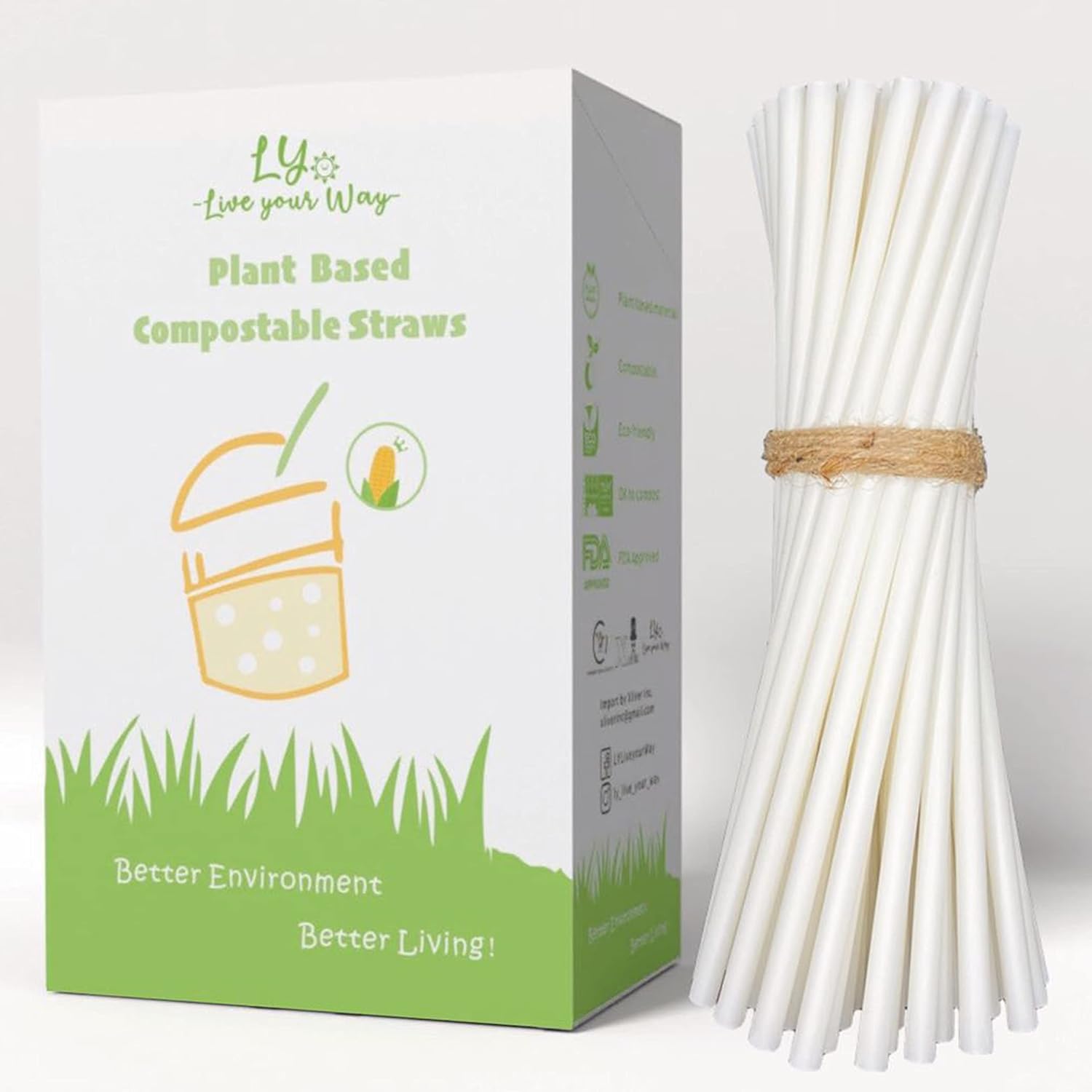 250Pack Straight PlantBased 100 Compostable and Biodegradable Straws