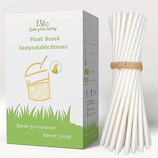 250-Pack Straight Plant-Based 100% Compostable and Biodegradable Straws -Live your Way- Straight Straws / Vegetable-Based & Eco-Friendly Drinking Straws Alternative to Plastic and Paper Straws / Durable and Flexible / Special Packaging Easy to Open / Biodegradable PLA Straws for Home, Office, Restaurant, Travel and Party (Straight)