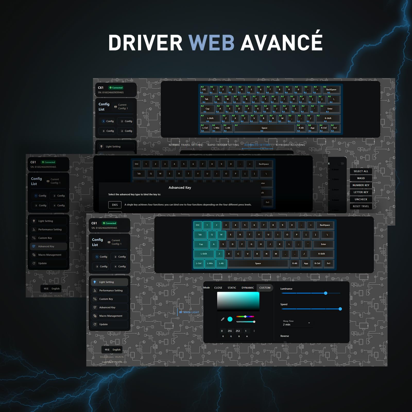 RK ROYAL KLUDGE C61 Clavier mecanique Filaire 60% avec Interrupteur Magnétique à Effet Hall, Rapid Trigger 0.01mm, Polling Rate 8000 Hz, RGB, Clavier AZERTY pour PC/Mac, Bleu
