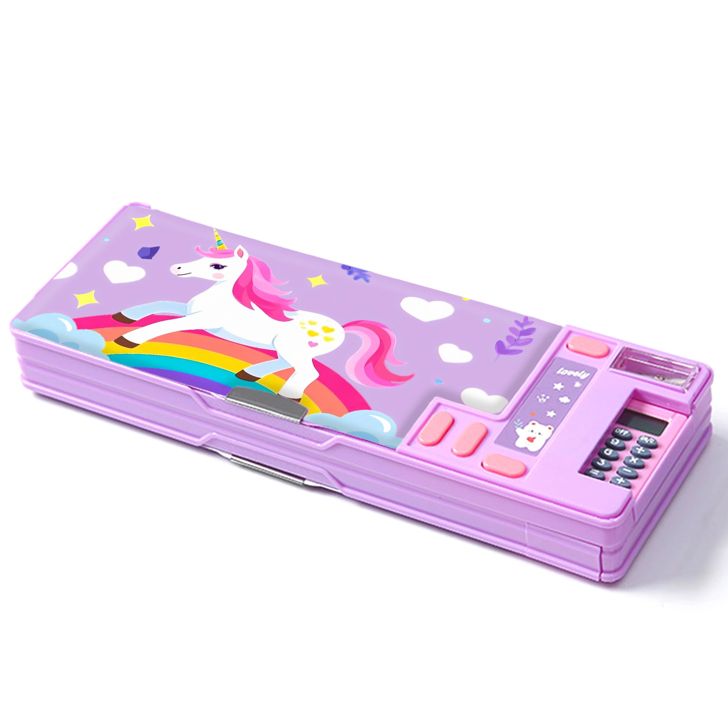 Multifunction Pencil Case with Calculator, Pencil Sharpener and Curriculum, Multiple Cute Patterns, Suitable for Elementary School Girls, Boys, Great