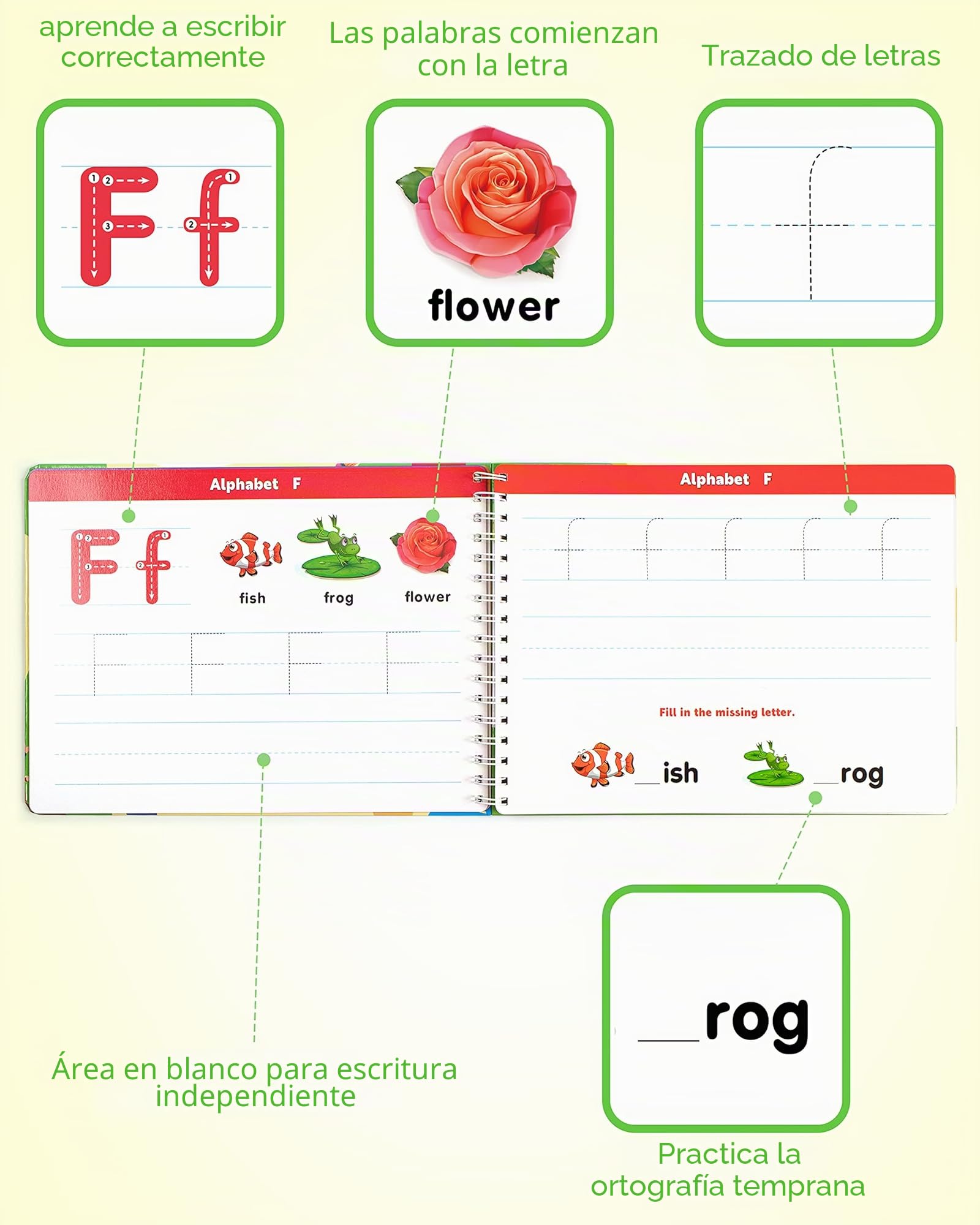 Coogam - Libro de ejercicios para aprender a escribir, números, letras, libro de práctica, alfabeto ABC, palabras visuales, escritura a mano, juguete educativo Montessori para niños en edad preescolar