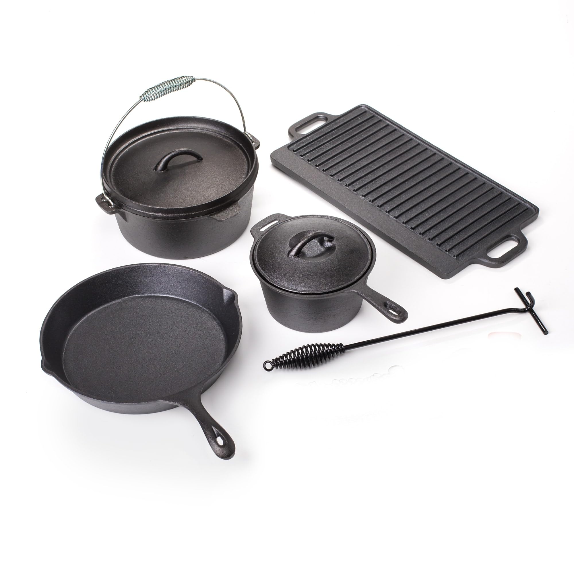 Lehman's Prospector's Iron Cookware Camping Dutch Oven Set 8 Pieces Wood Box