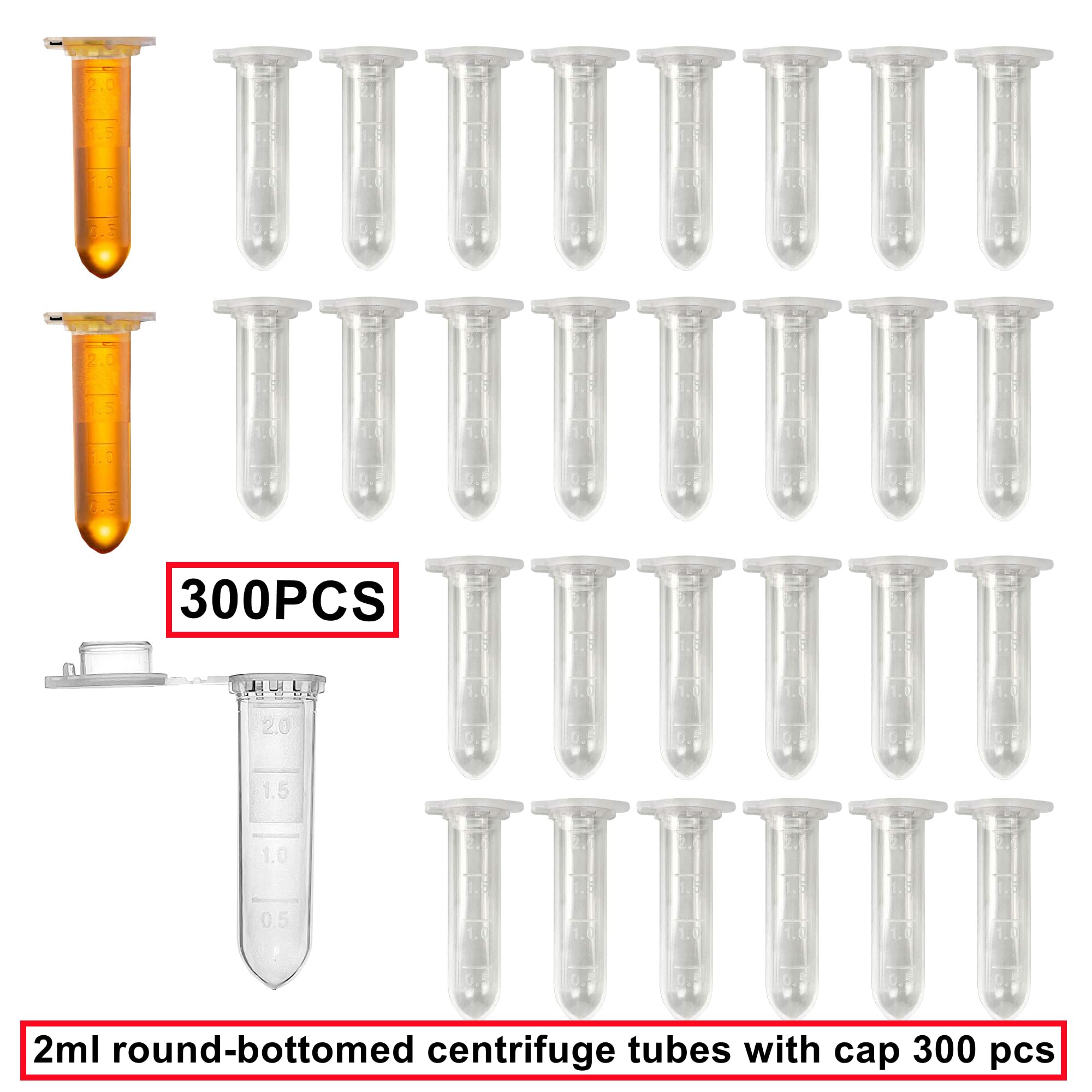HUAZIZ 300 Pcs Micro Centrifugeuse Tubes, 2ml Clear Micro Plastic Tube, Polypropylène 2ml avec Bouchon à Clipser Tubes de Laboratoire Micro Centrifuge Tubes