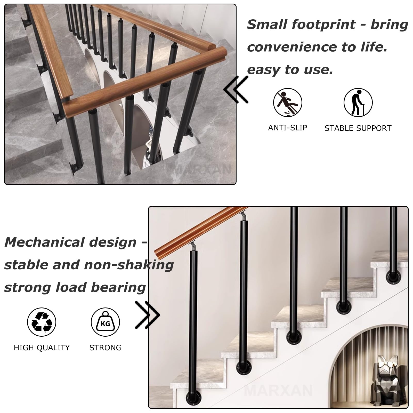 L-sd Tralki z kutego żelaza - regulowane słupki balustrady schodowe 0°-270° ze wspornikami do montażu na ścianie - 65 cm (25,6 cala) czarne kolumny na schody