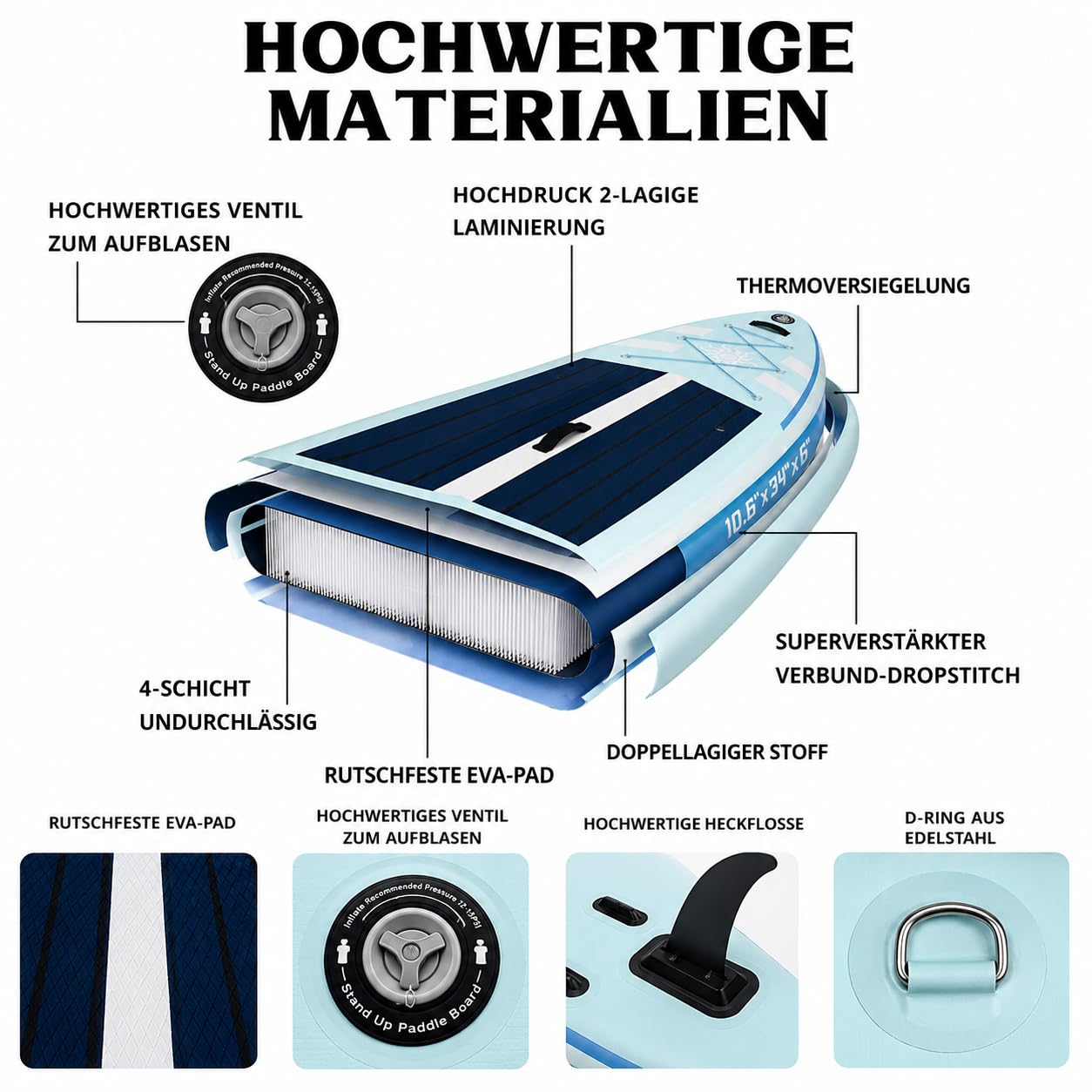 Sup Board，Paddle Board für Stand-up Paddling, SUPPaddel, Paddleboard, Stand-up Paddling Board, Doppel Paddel für SUP, Aufblasbare Boards für Wassersport,2 Personen Sitzplätze