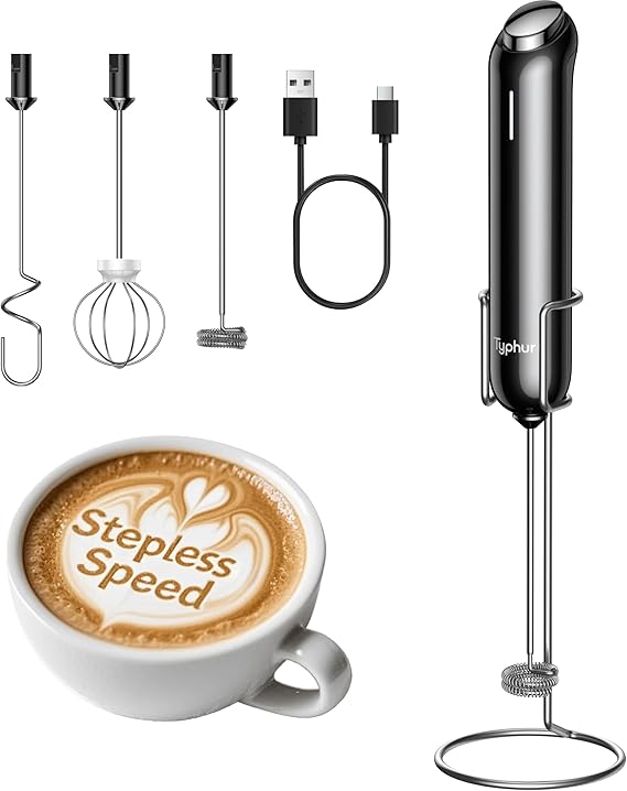 InstaWhisk Milk Frother with Variable Speed, Rechargeable Coffee Frother Wand with Detachable Double Whisk