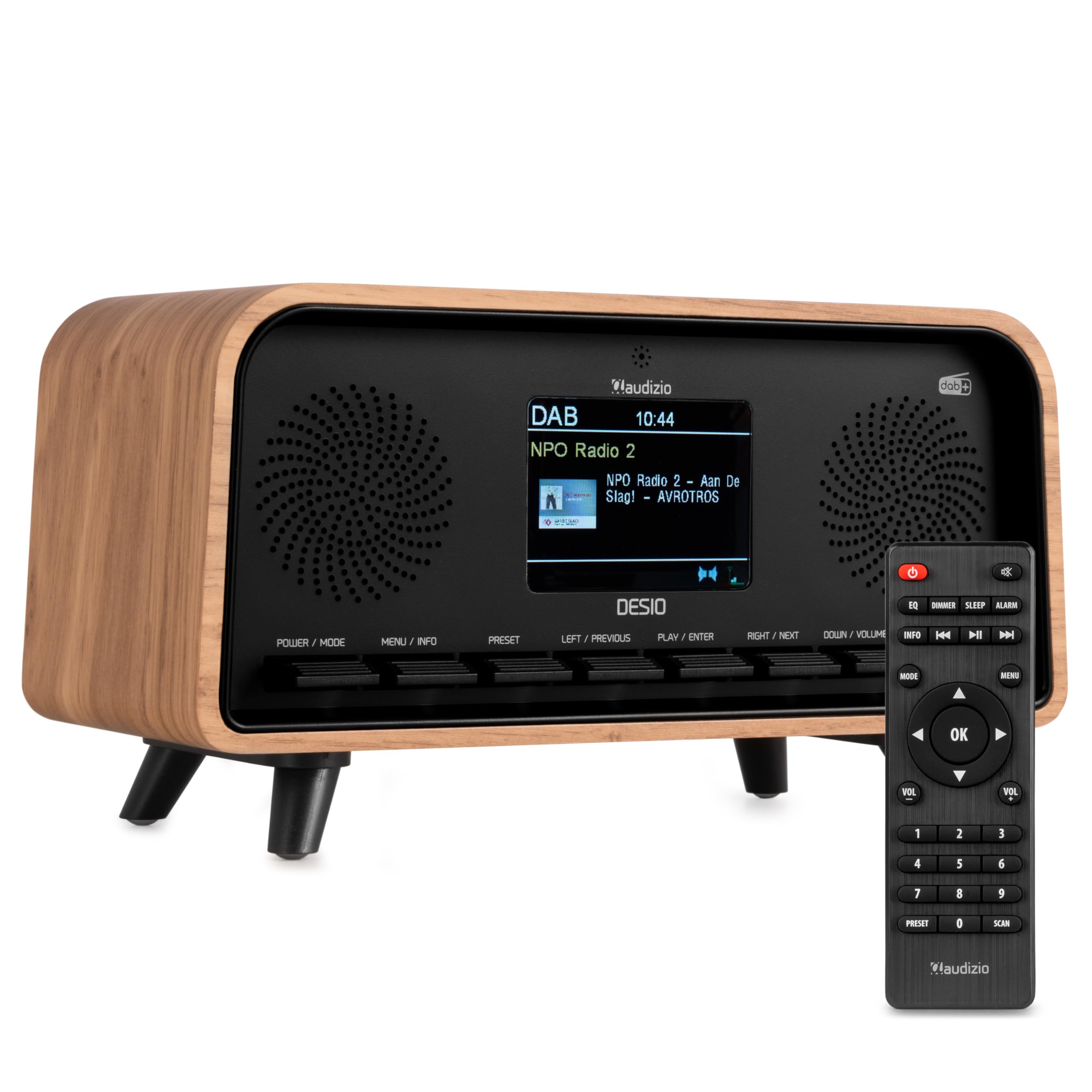 Audizio Desio Dab Radio Bluetooth Retro portátil con Dab+ y FM – Radio Digital con Pantalla a Color, Despertador, USB, Altavoz estéreo 30 W, Mando a Distancia – Color Madera Clara