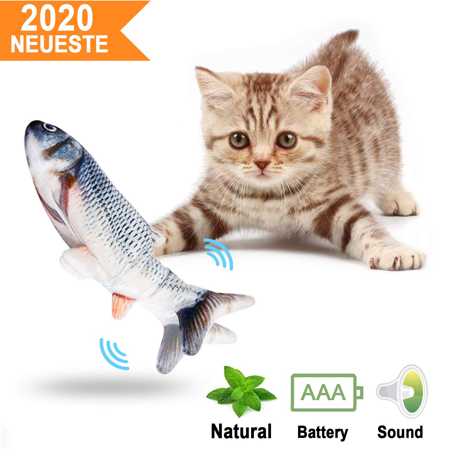 COLORCASA Realistic Plush Simulation Electric Doll Fish, Funny Interactive Pets Chew Bite Supplies for Cat/Kitty/Kitten Fish Flop Cat Toy Catnip Toys - Chewing and Kicking