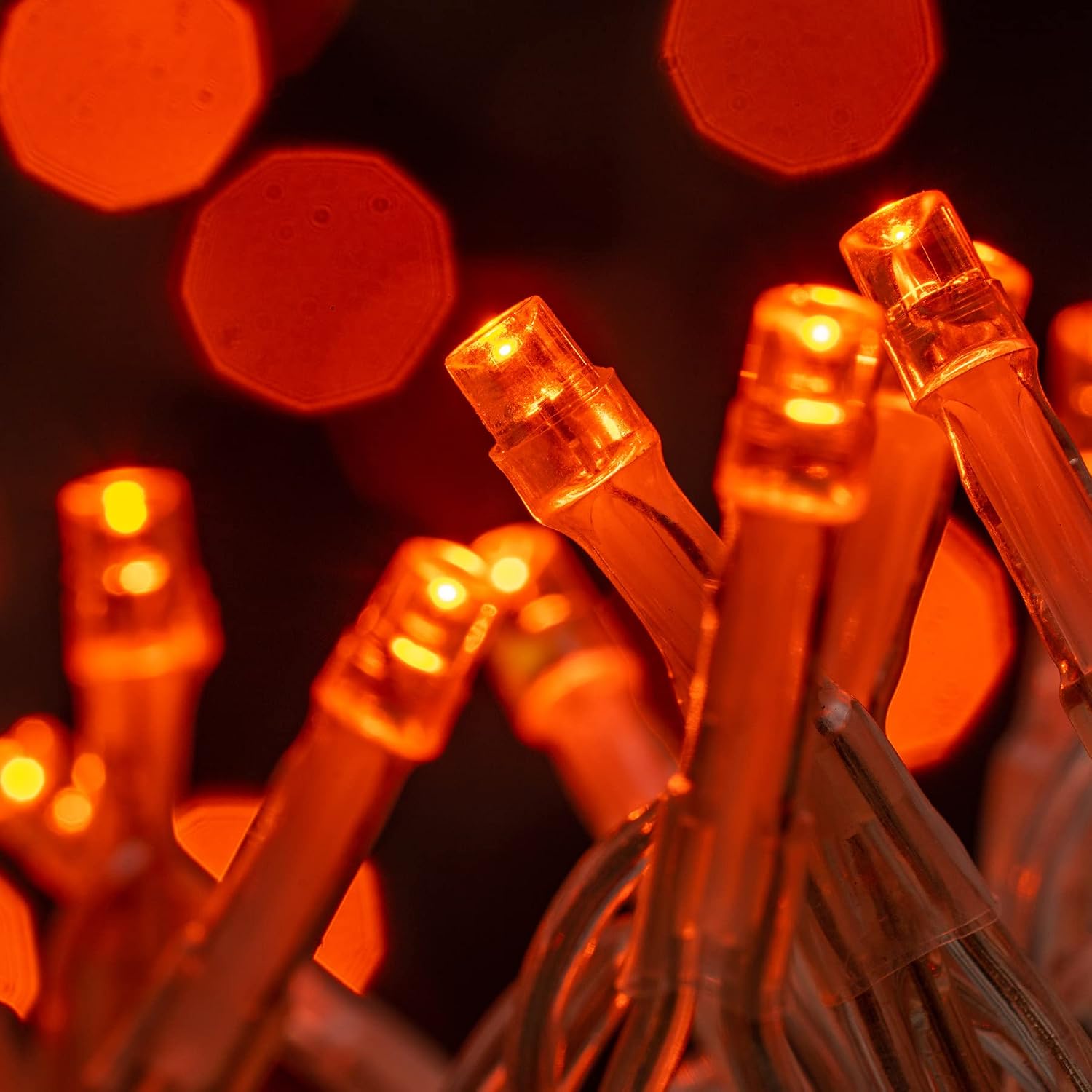 100 Feet 300 Count Orange LED String Lights with 8 Models Adapter, 4" Spacing Plug-in Clear Wire Wide Angle 5mm Christmas Lights (Orange)