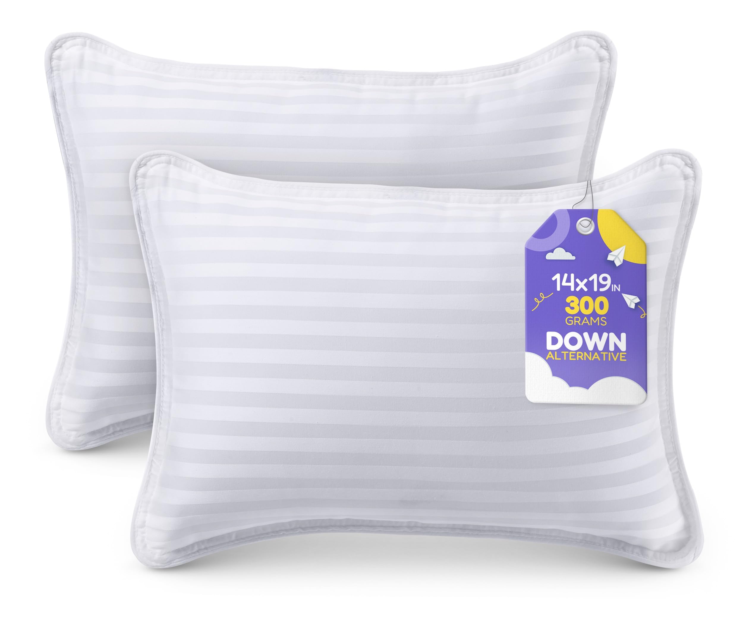 utopia bedding toddler pillow (white, 2 pack), 14x19 small pillow for kids, soft and breathable cotton blend shell, polyester filling, perfect for toddler bed and travel (intended for age 2 and up)