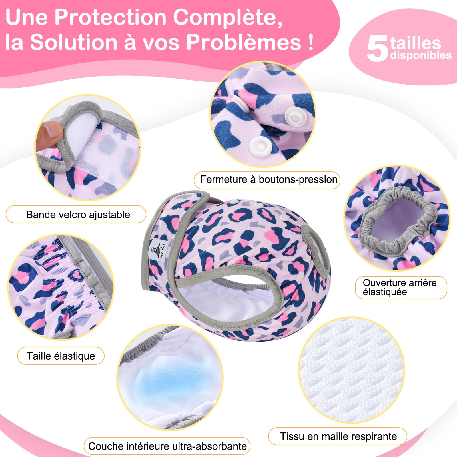 Culotte Chiennes Chaleurs M Réutilisables, Couche pour Chien Femelle Lavables (Lot de 3), Culotte très Absorbantes pour Chien avec Fermeture Forte et Flexible