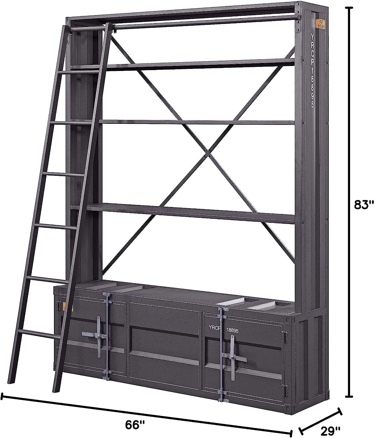 Gunmetal Wire Ladder Bookshelf with Doors for Kids' Room