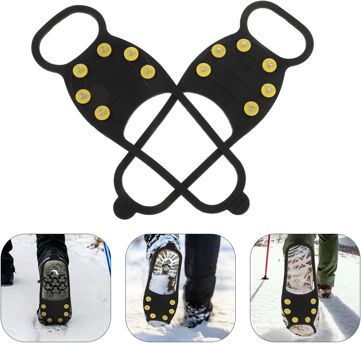SUPVOX Anti-Slip Ice Grippers Shoes Traction Snow Crampons with Yellow Plastic Spikes Rubber Sole Covers for Outdoor Winter Hiking Climbing, Size 38-45